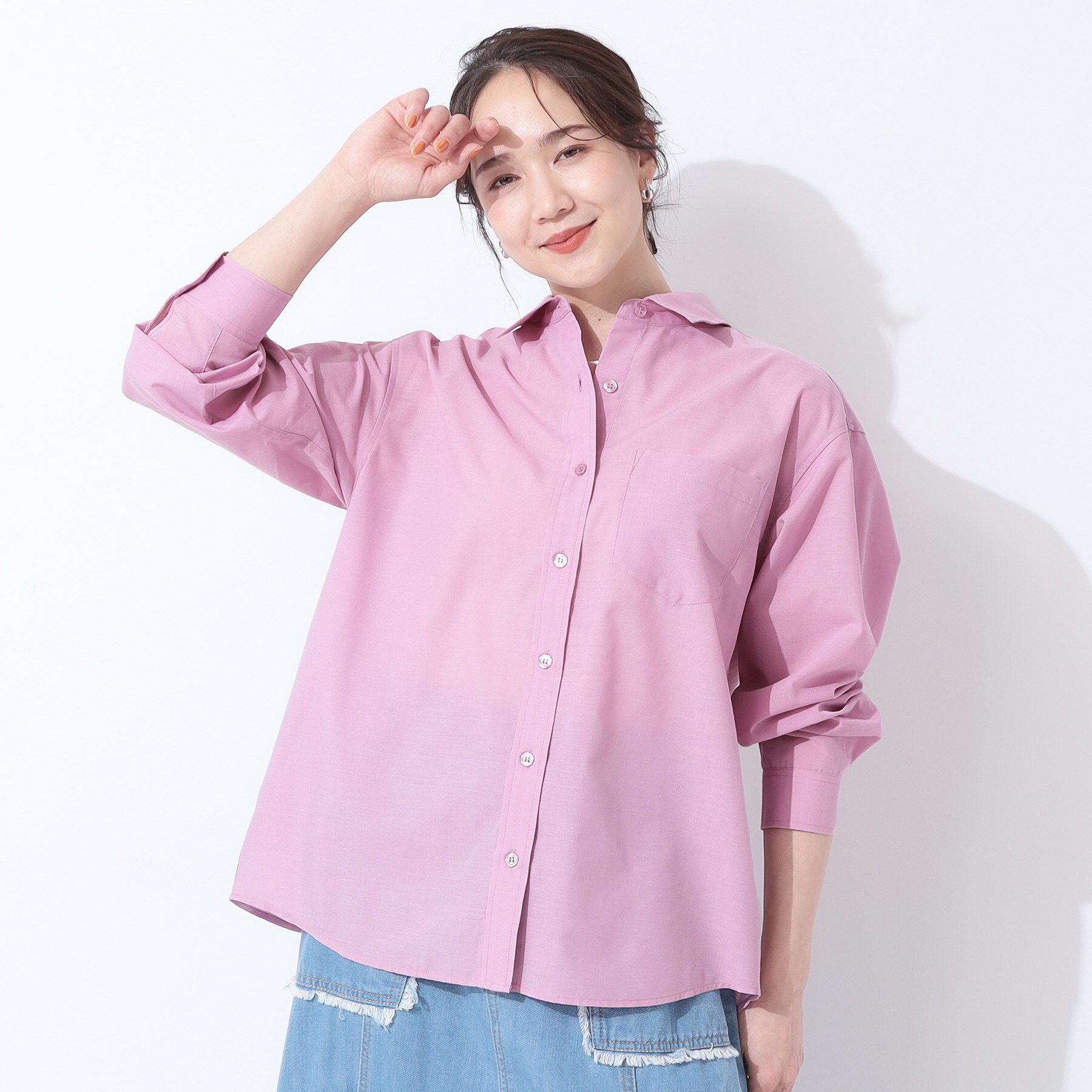 SHOO･LA･RUE「【洗える/S-LL/UV/吸水速乾】洗濯後しわになりにくいリネンブレンドシャツ」|シャツ・ブラウス|