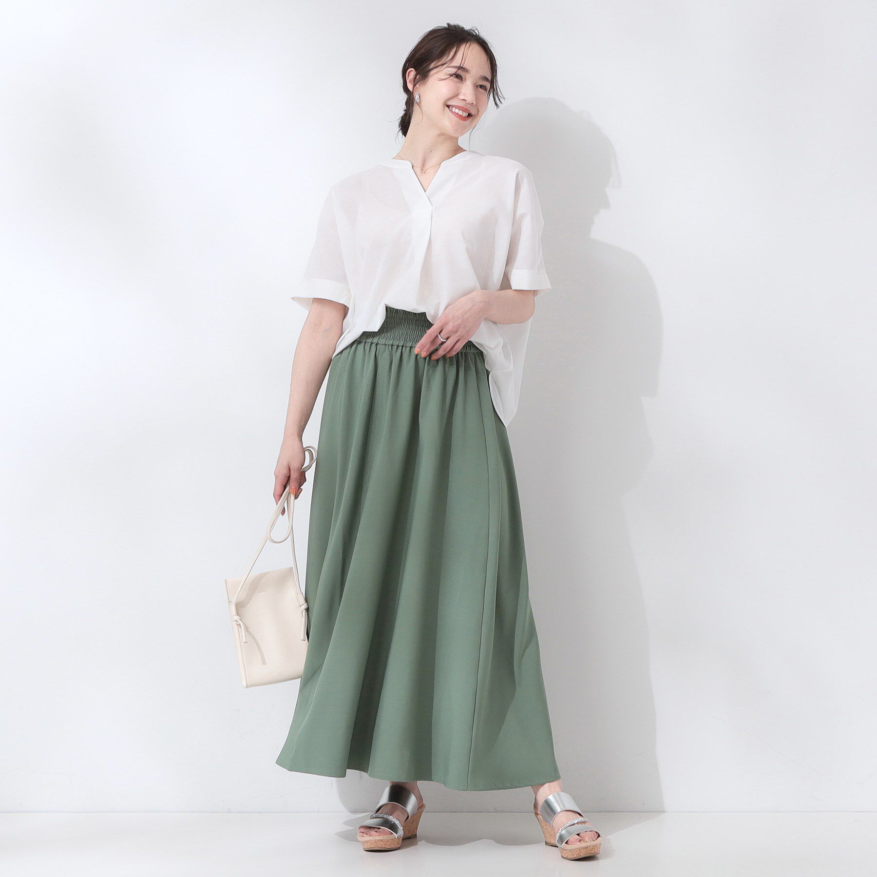 SHOO･LA･RUE「【高レビュー/洗える/UV/吸水速乾】洗濯後しわになりにくいリネンブレンドドルマンシャツ」|シャツ・ブラウス|