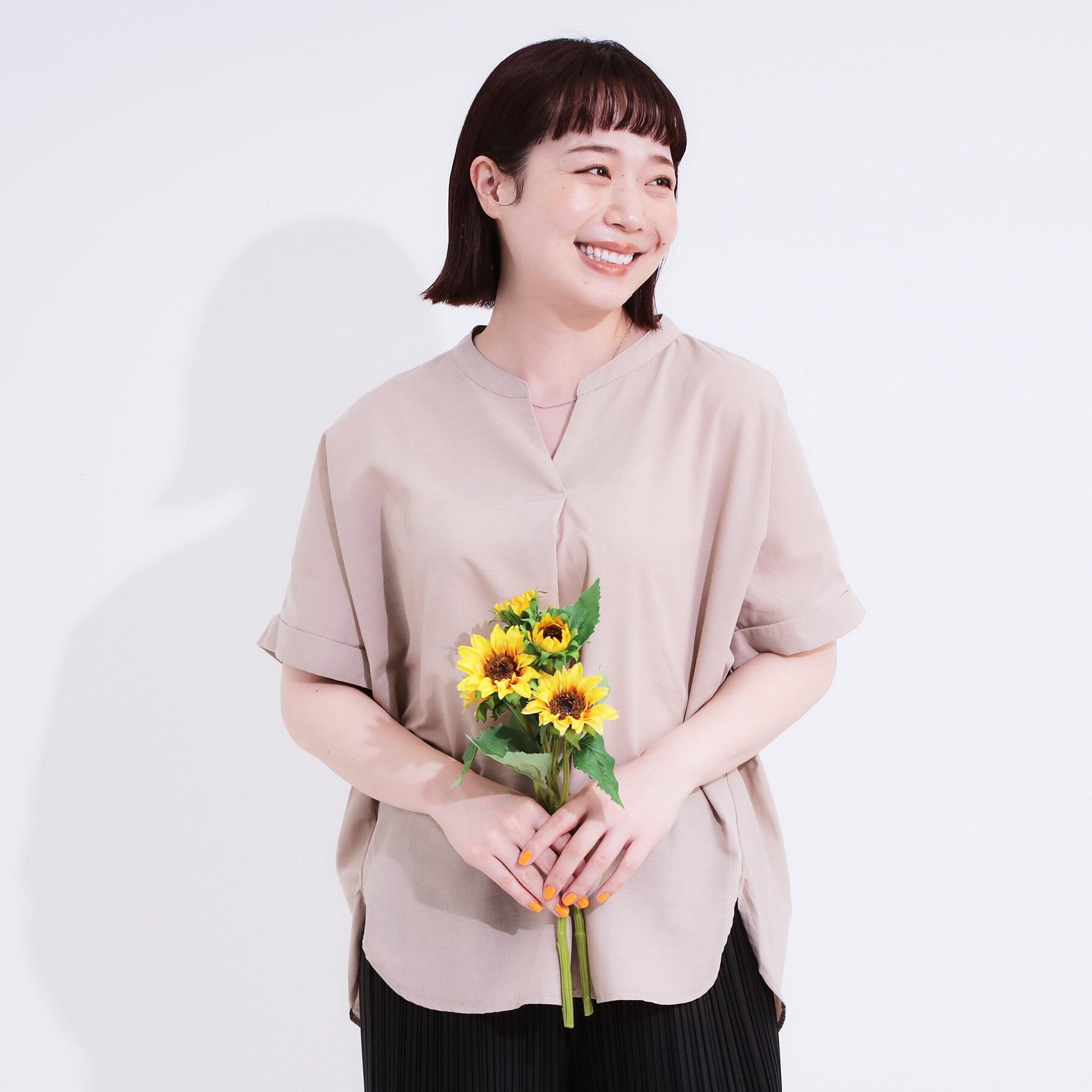 SHOO･LA･RUE「【高レビュー/洗える/UV/吸水速乾】洗濯後しわになりにくいリネンブレンドドルマンシャツ」|シャツ・ブラウス|