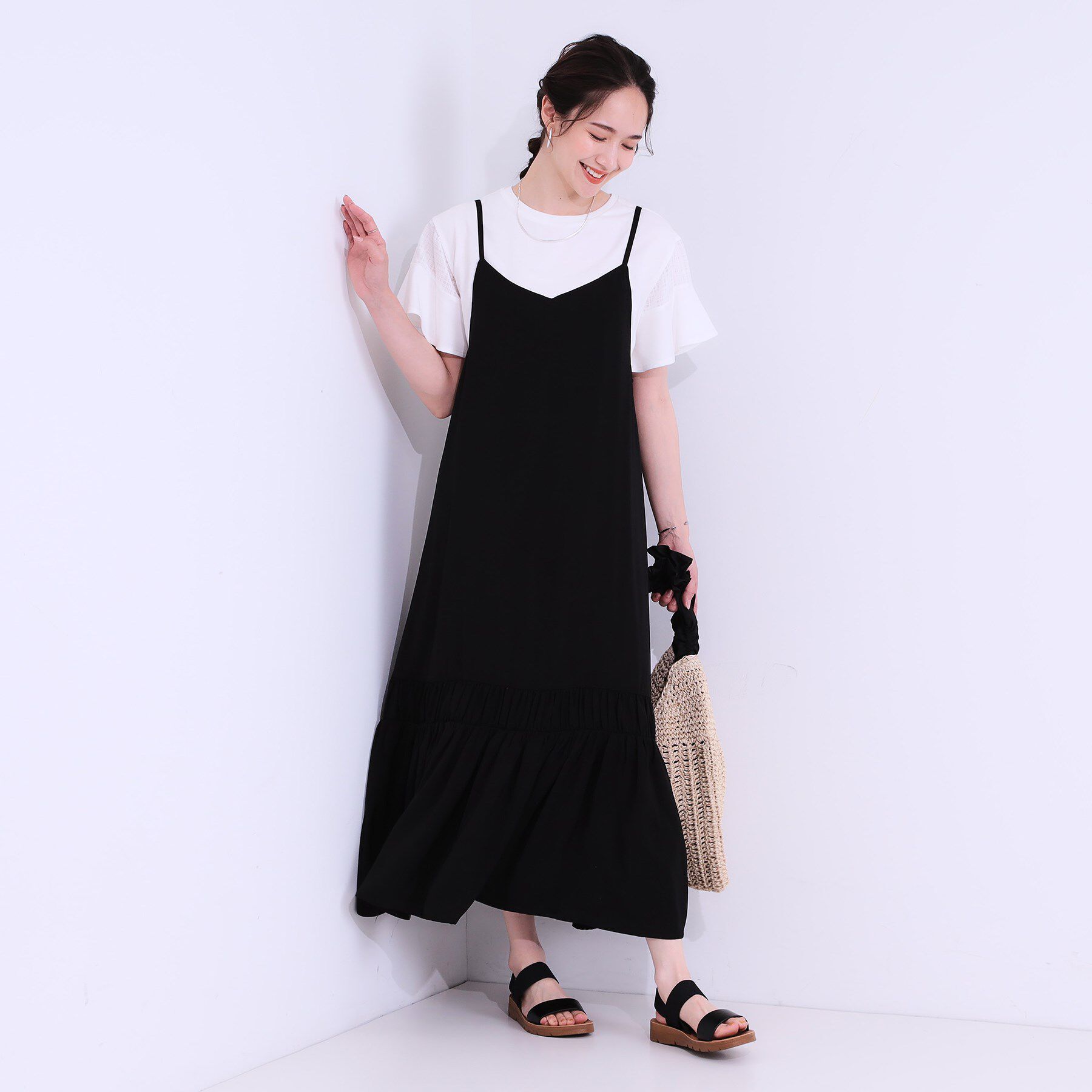 SHOO･LA･RUE「【ひんやり】シャーリングがアクセントに 大人のデザインキャミワンピース」|ワンピース|