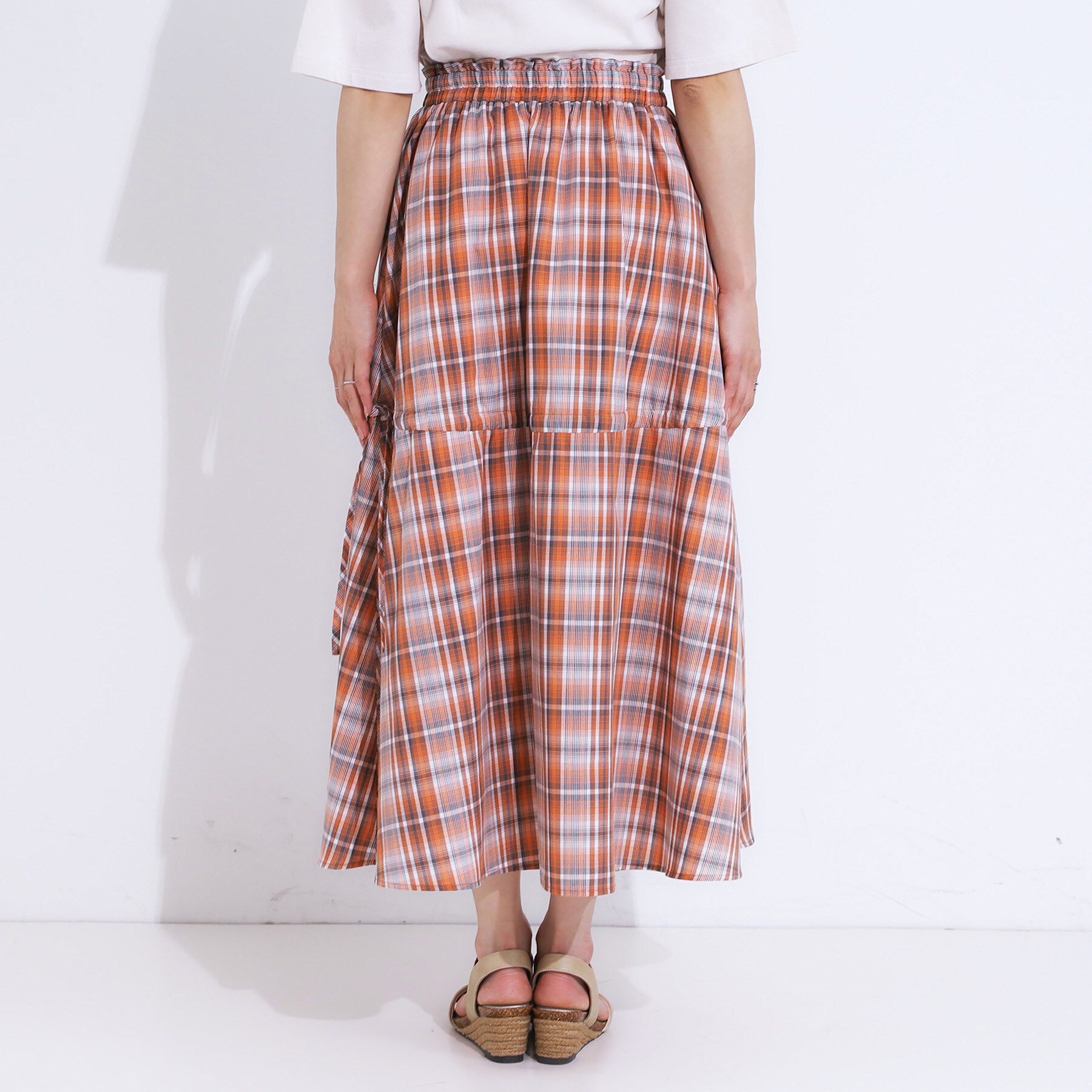 SHOO･LA･RUE「【S-LL】シルエットが変えられる チェック柄リボンフレアスカート」|スカート|