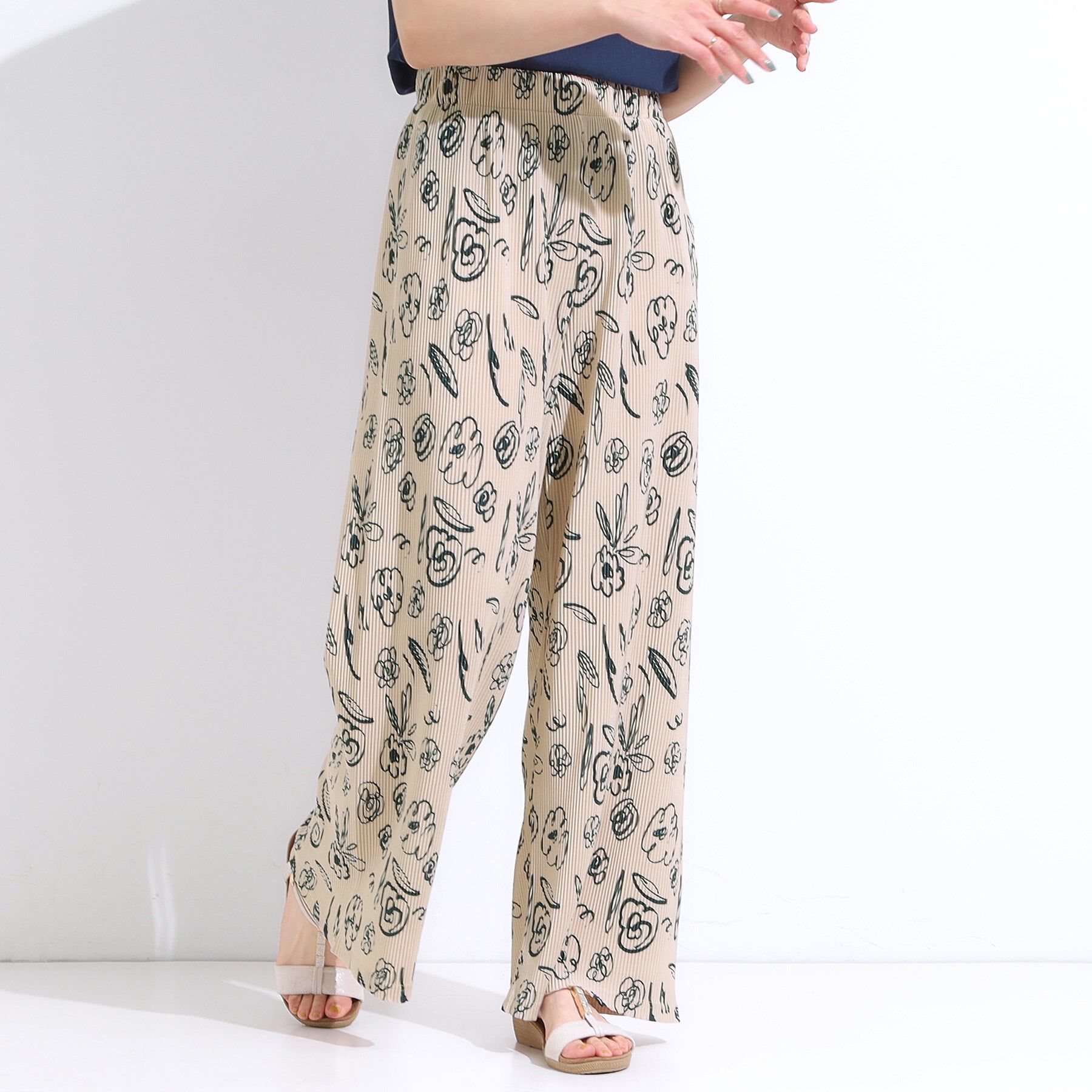 SHOO･LA･RUE「【S-LL】さらさら楽ちん プリーツ ワイドパンツ」|その他|