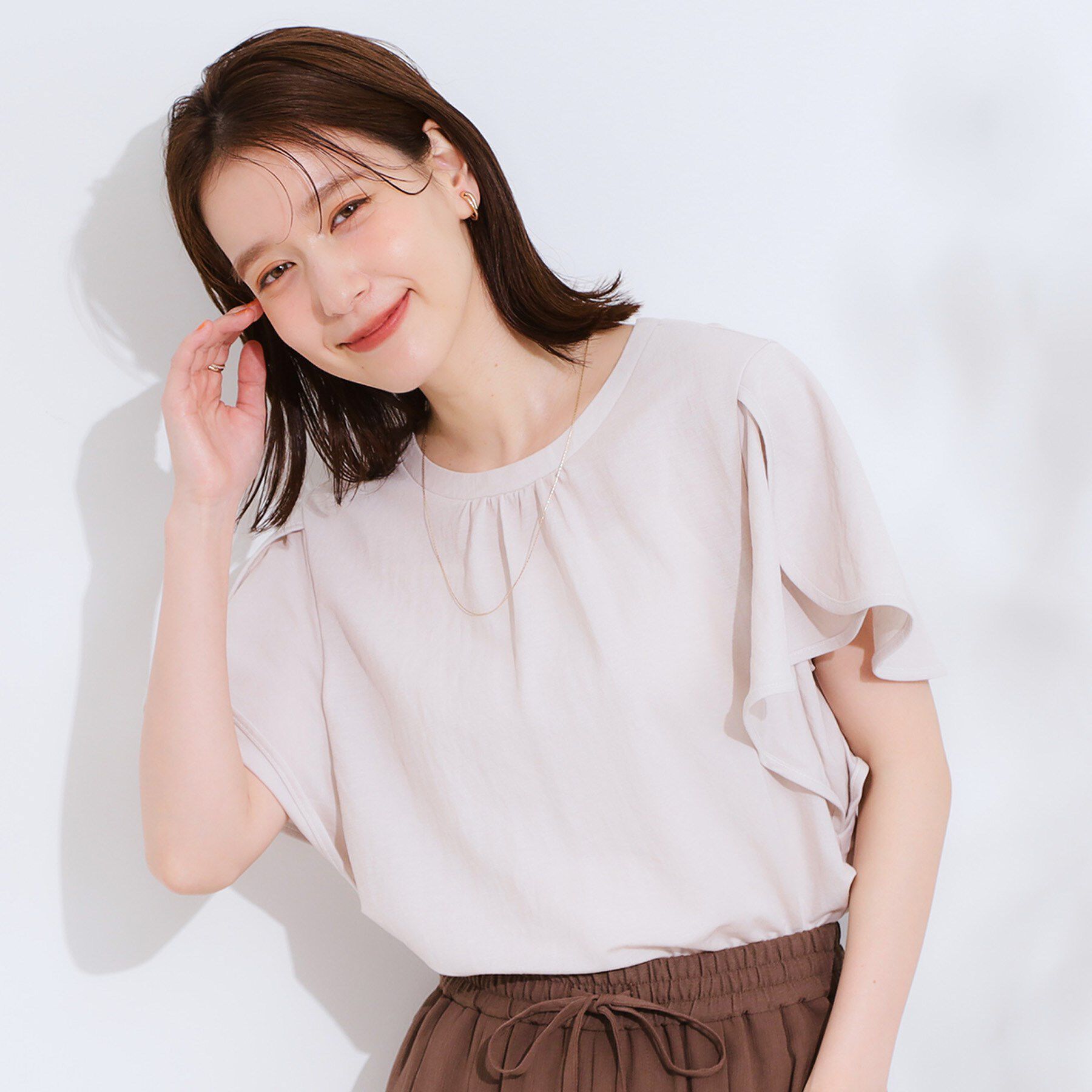 SHOO･LA･RUE「【セットアップ可/ひんやり/S-LL】きちんと感のあるフリル袖トップス」|Tシャツ・カットソー|