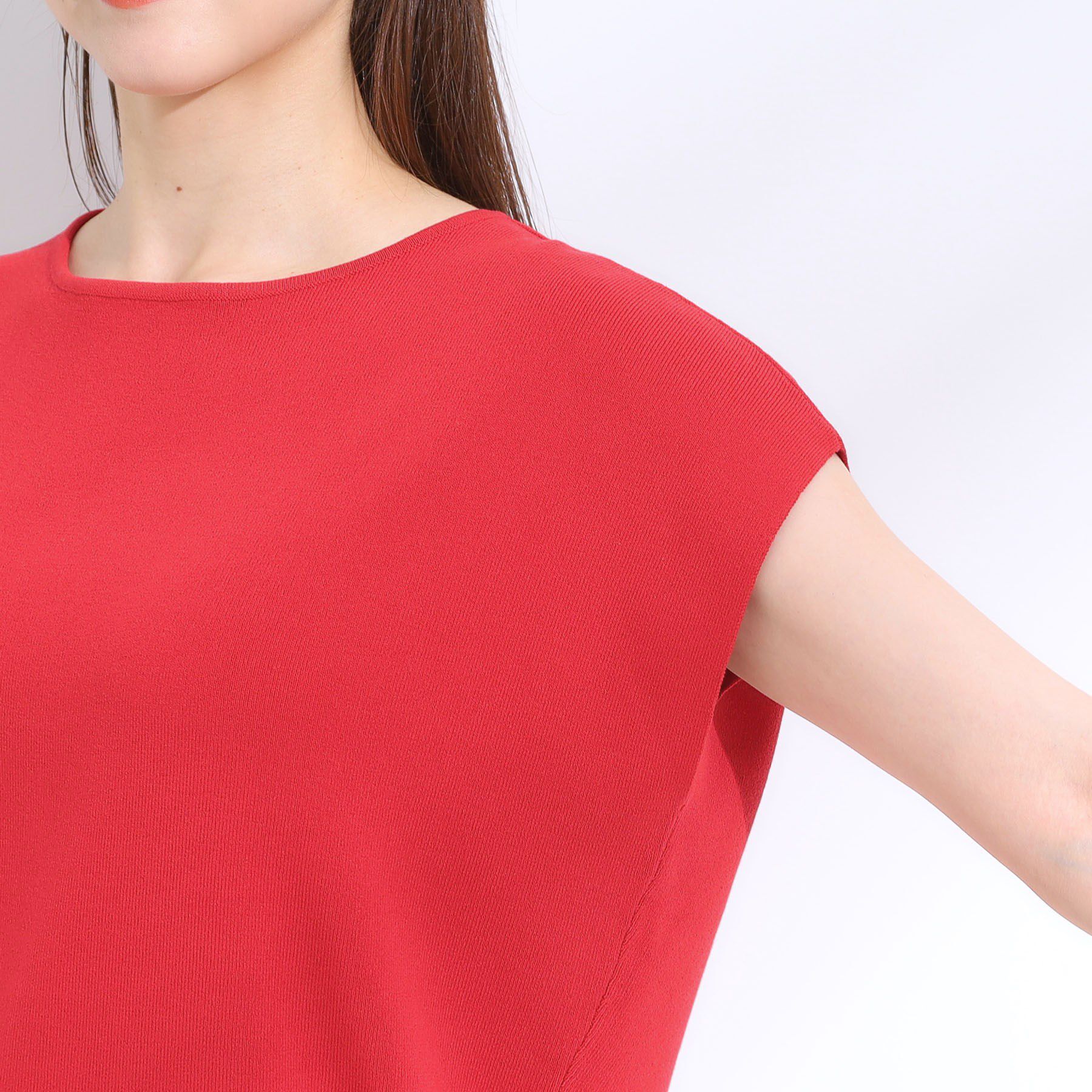 SHOO･LA･RUE「【洗える/S-LL/ひんやり】さらりと好印象　総針フレンチスリーブニット」|ニット・セーター|