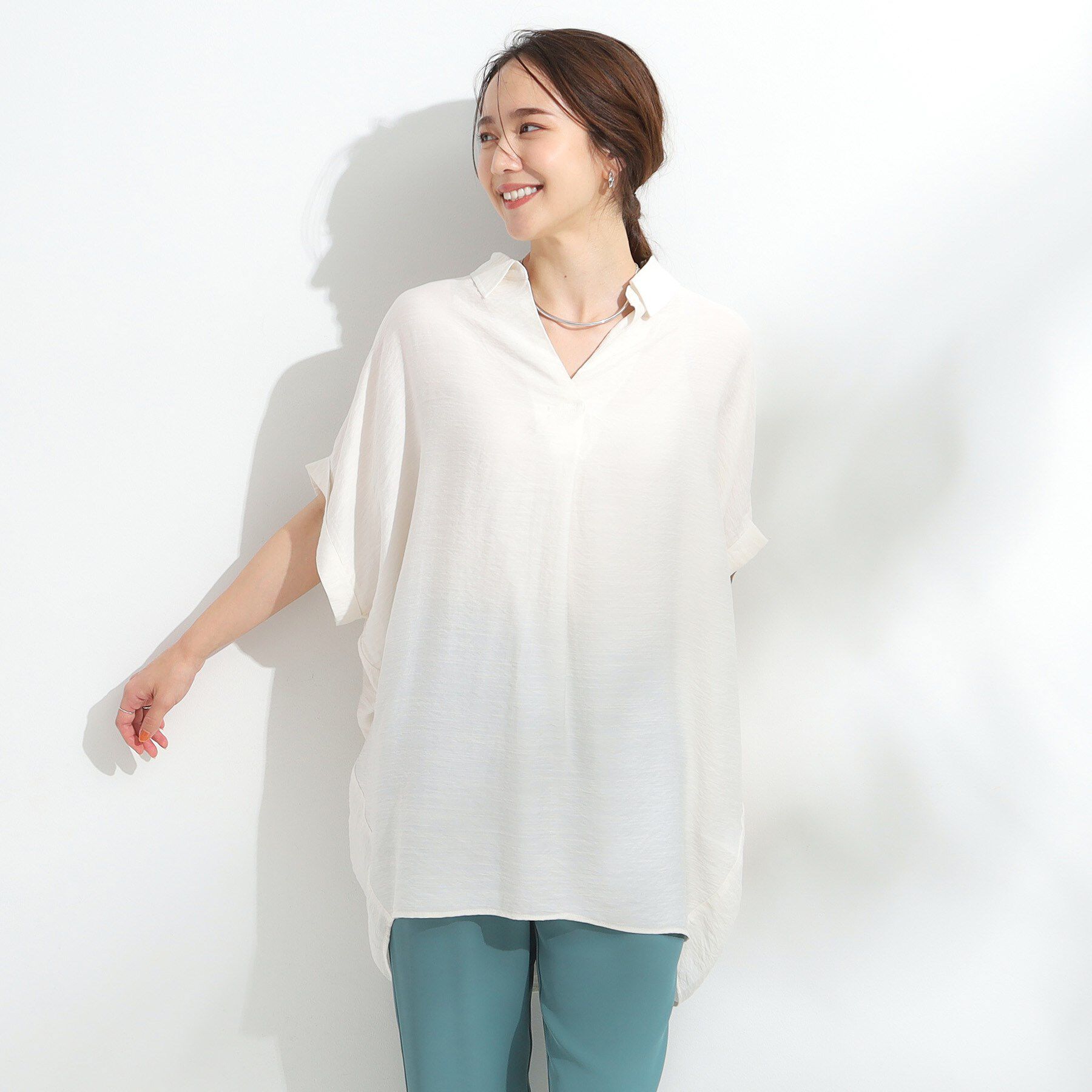 SHOO･LA･RUE「【ひんやり/S-LL】すっきりきれいに体型カバー コクーンシルエットワンピース」|チュニック|