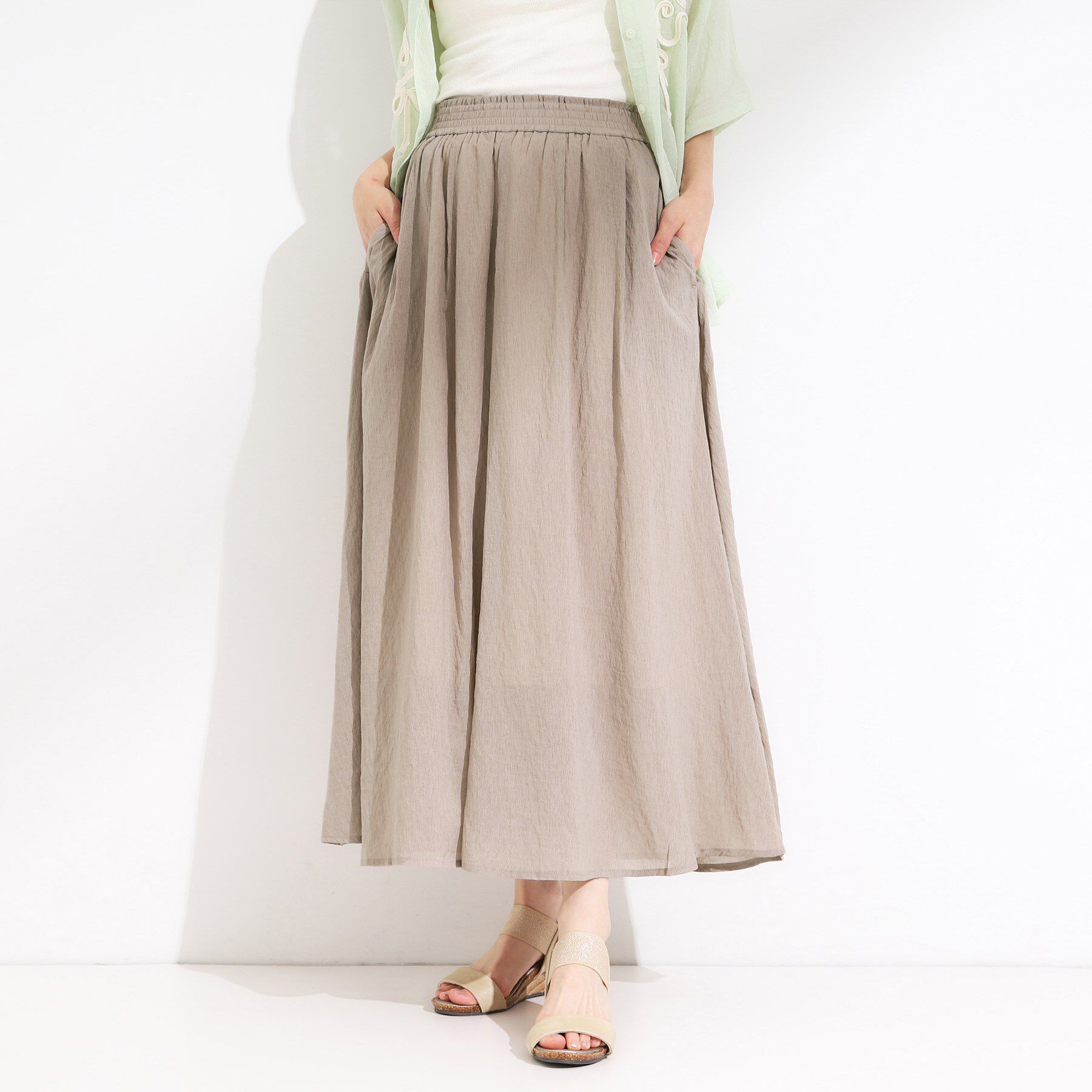 SHOO･LA･RUE「【S-LL/裏地ひんやり】エアリーで涼やか 大人のシアースカーチョ」|その他|モカブラウン(042