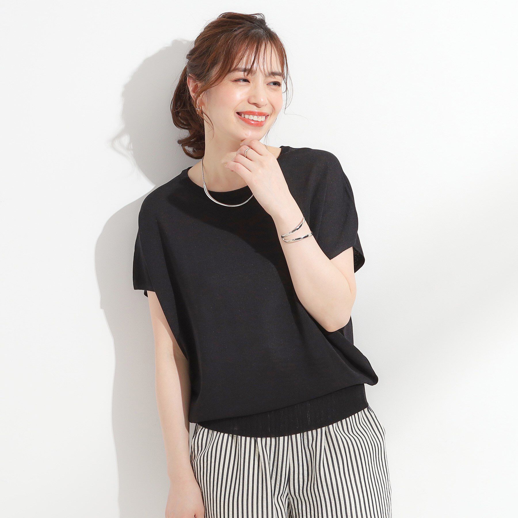 SHOO･LA･RUE「【ひんやり/S-LL】さらさらな肌触りが心地よい フレンチスリーブニット」|ニット・セーター|