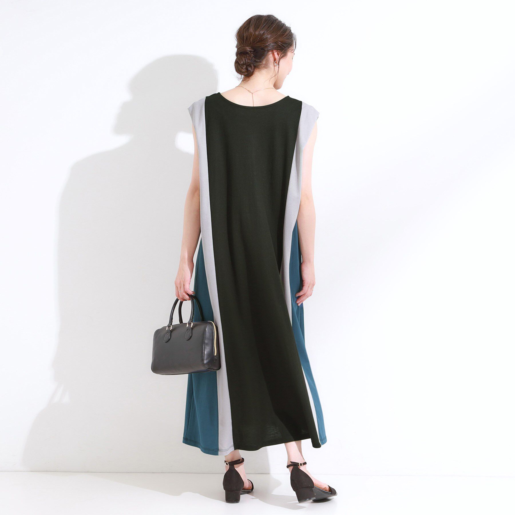 SHOO･LA･RUE「【S-LL/ひんやり】全身すっきり見えが楽に叶う サイド切替 バイカラーAラインワンピース」|ワンピース|