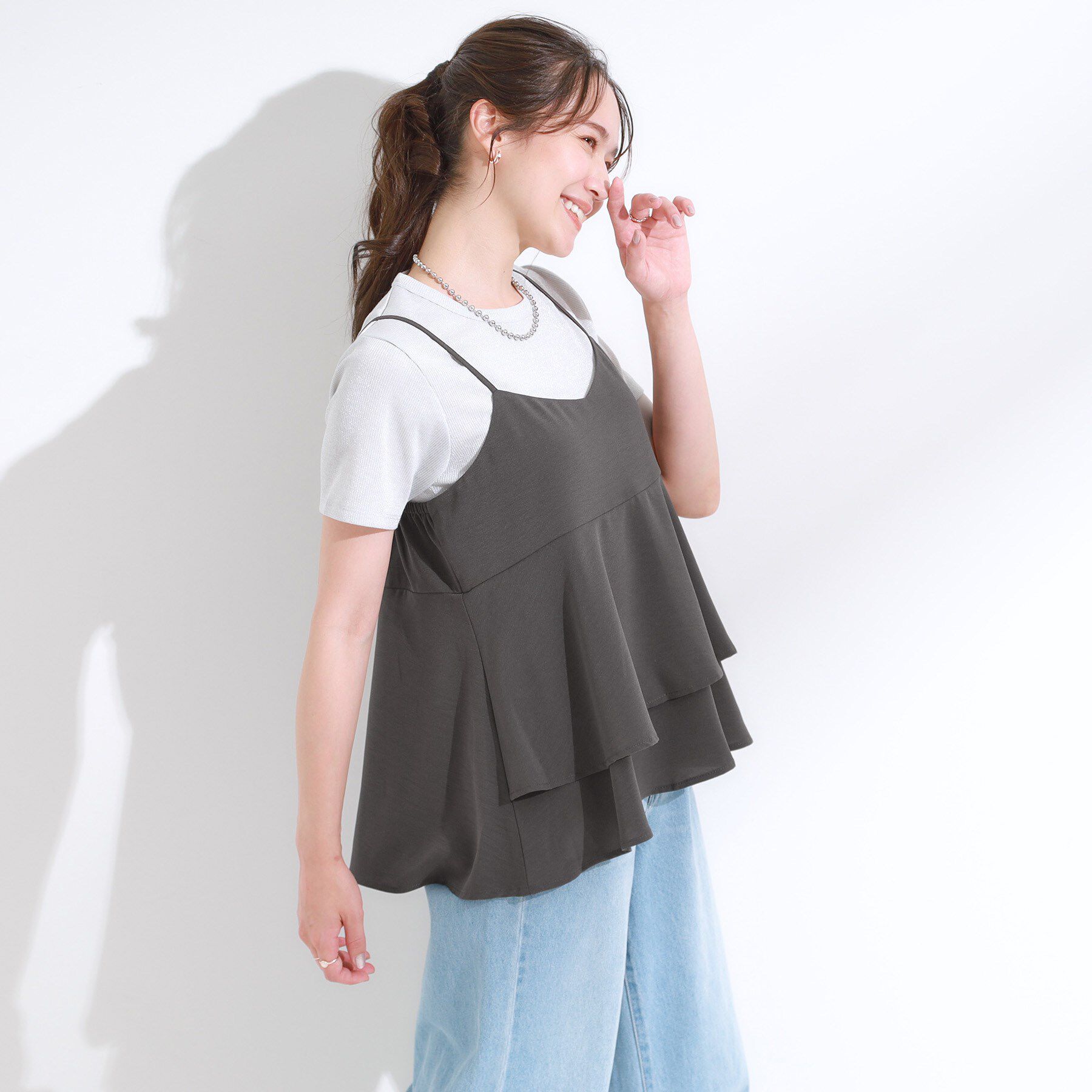 SHOO･LA･RUE「【S-LL/セットアップ可/ひんやり】女性らしさ溢れる ティアードキャミソール」|キャミソール|