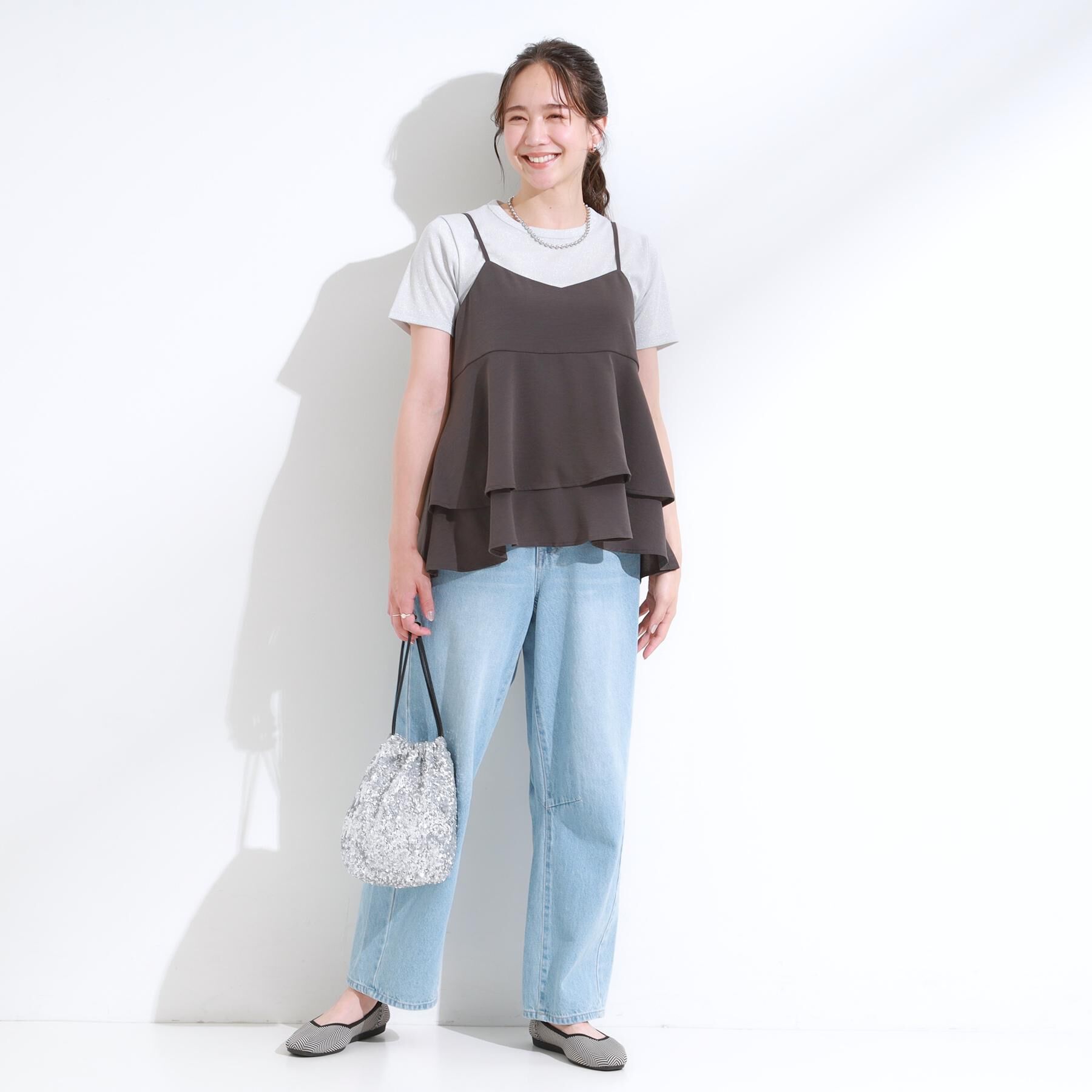 SHOO･LA･RUE「【S-LL/セットアップ可/ひんやり】女性らしさ溢れる ティアードキャミソール」|キャミソール|