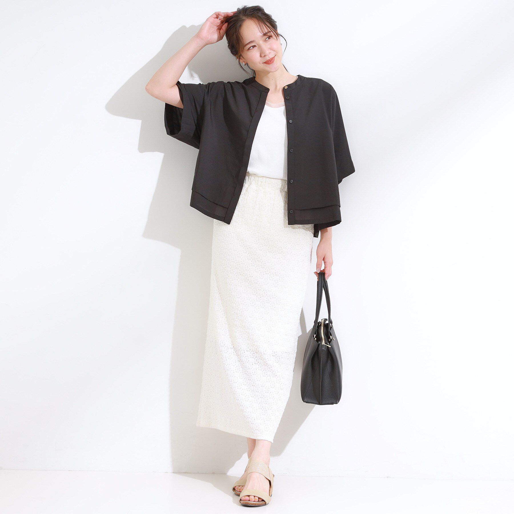 SHOO･LA･RUE「【洗濯後しわになりにくい/UV/吸水速乾】大人きれいな バンドカラーシャツ」|シャツ・ブラウス|