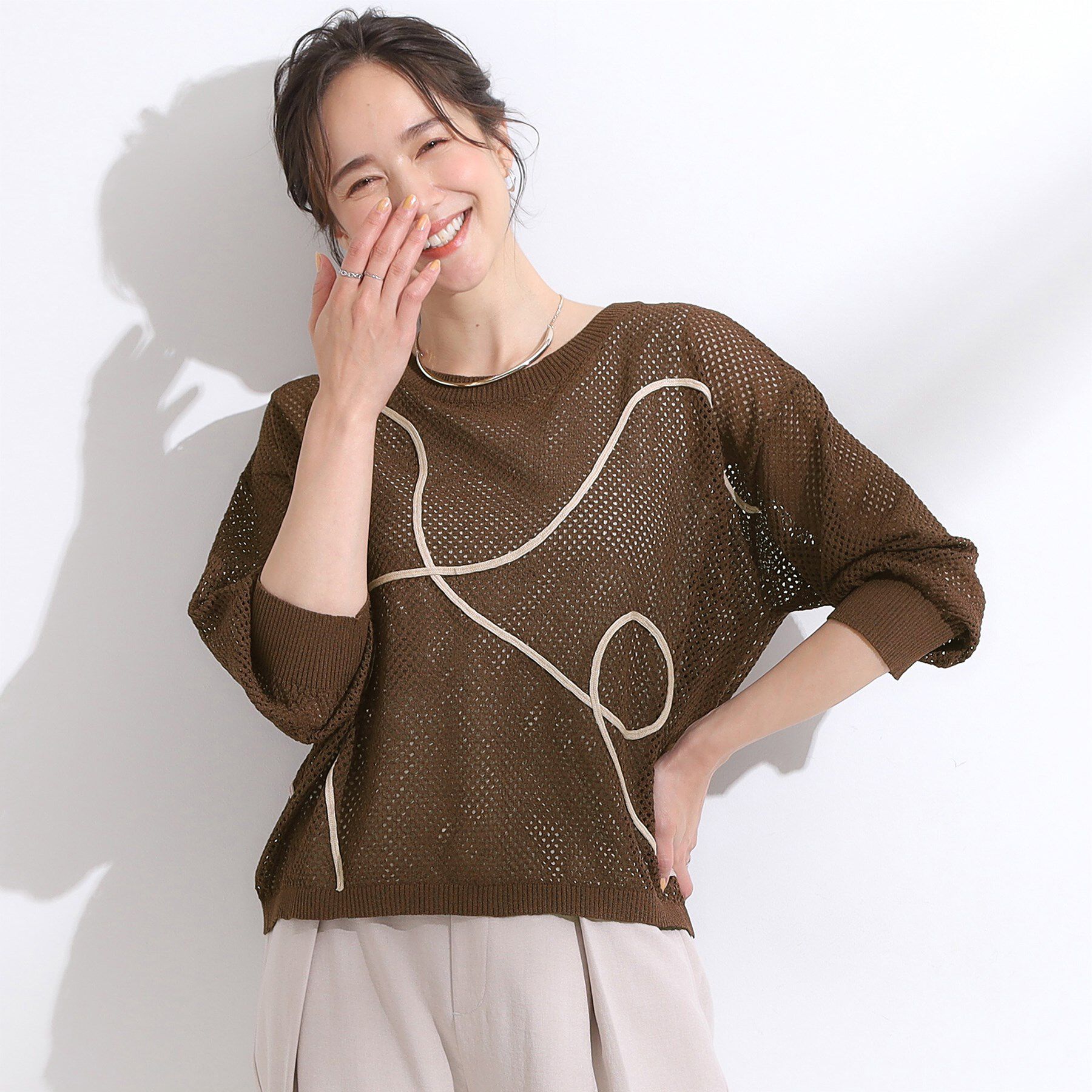 SHOO･LA･RUE「【前後2WAY/S-LL】にょろにょろ刺繍メッシュカーディガン」|カーディガン|