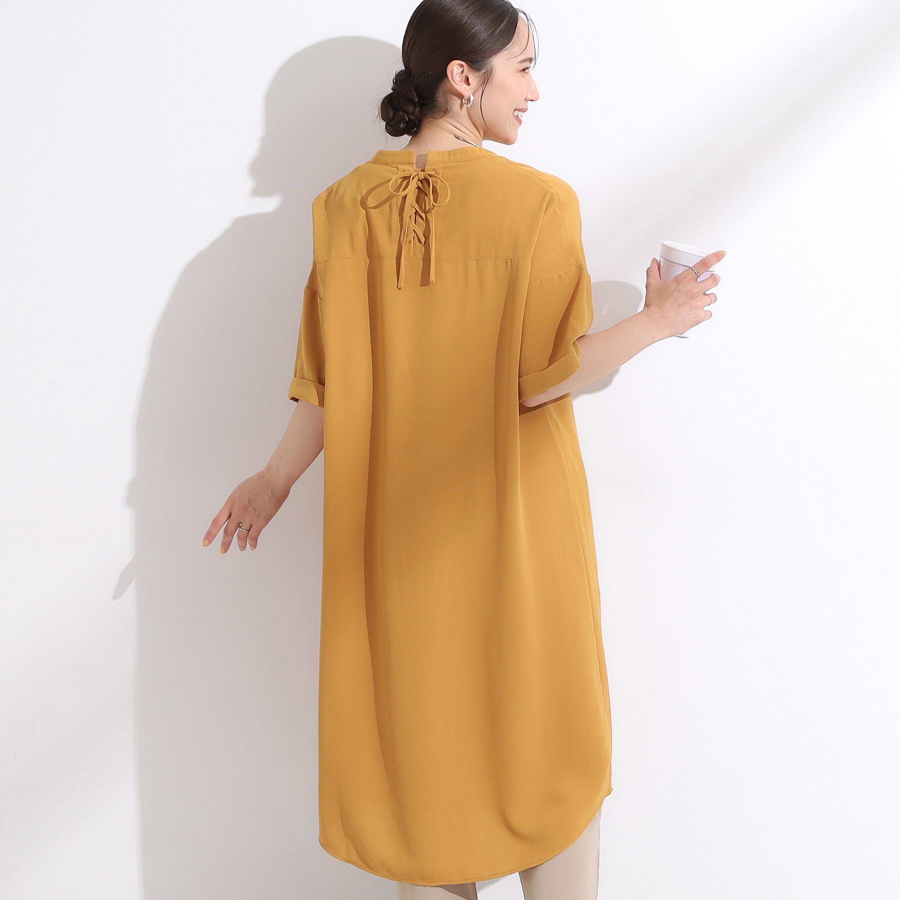 SHOO･LA･RUE「【洗える/S-LL/洗濯後しわになりにくい】バックレースアップチュニック」|チュニック|イエロー(032)