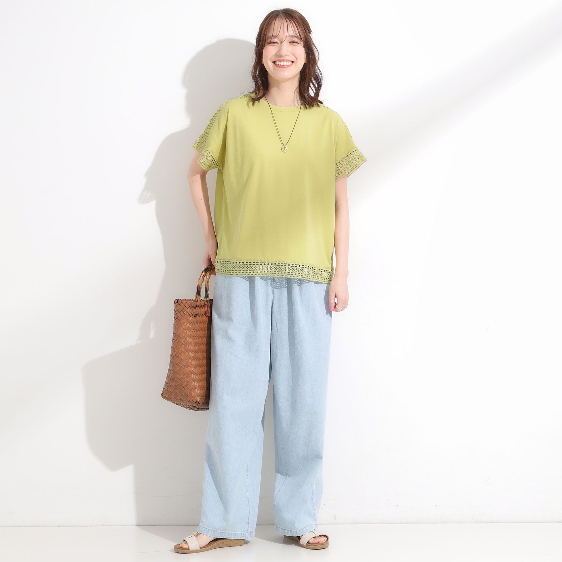 SHOO･LA･RUE「【S-LL/ひんやり】インせず決まる 楽してきれいなレース付きトップス」|Tシャツ・カットソー|