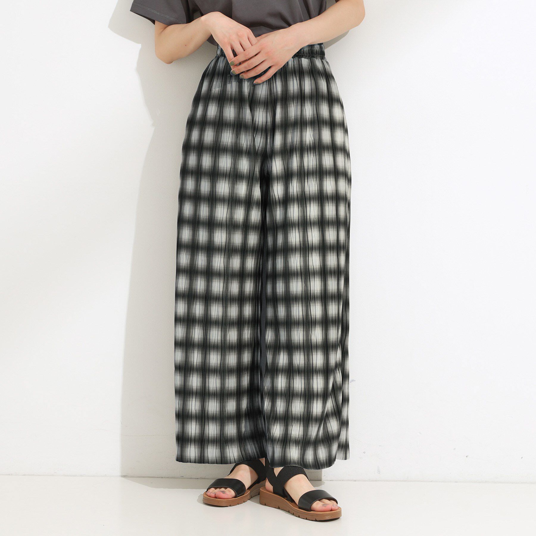 SHOO･LA･RUE「【S-LL/ポケット付き】チェック柄 ウェーブプリーツパンツ」|その他|