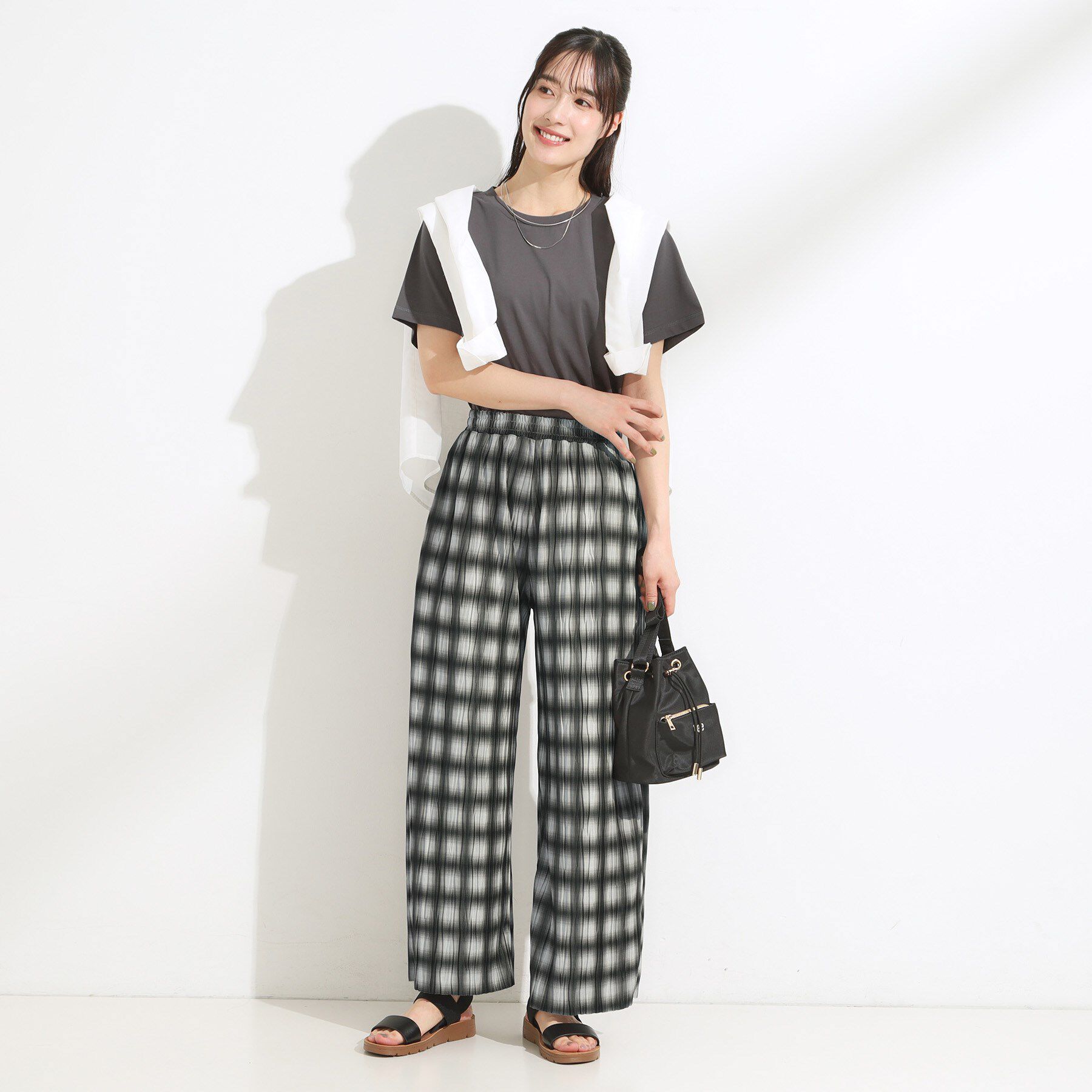 SHOO･LA･RUE「【S-LL/ポケット付き】チェック柄 ウェーブプリーツパンツ」|その他|