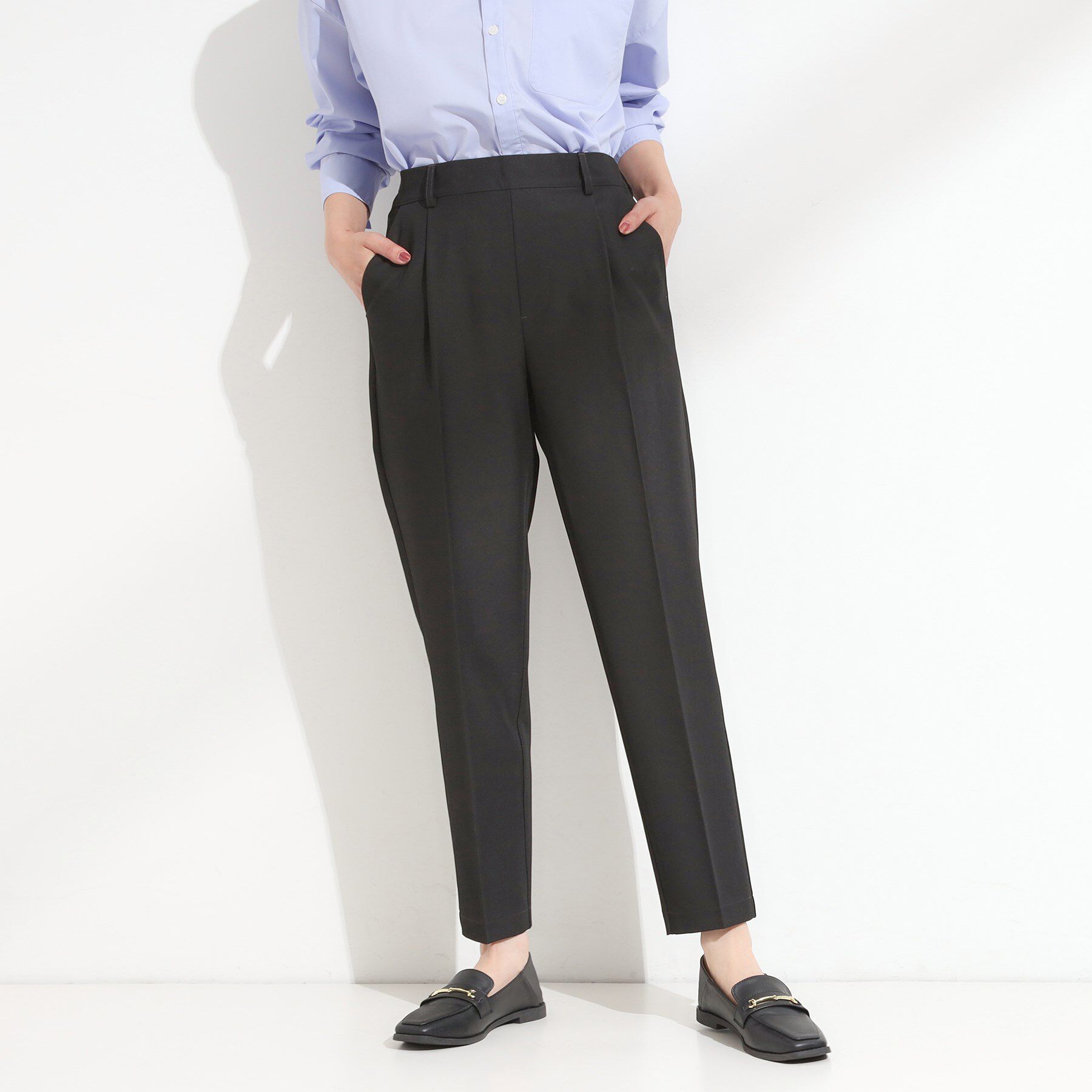 SHOO･LA･RUE「【洗える/SS-LL/美脚シルエット】すっきりきれい見え テーパードパンツ」|その他|ブラック(019)