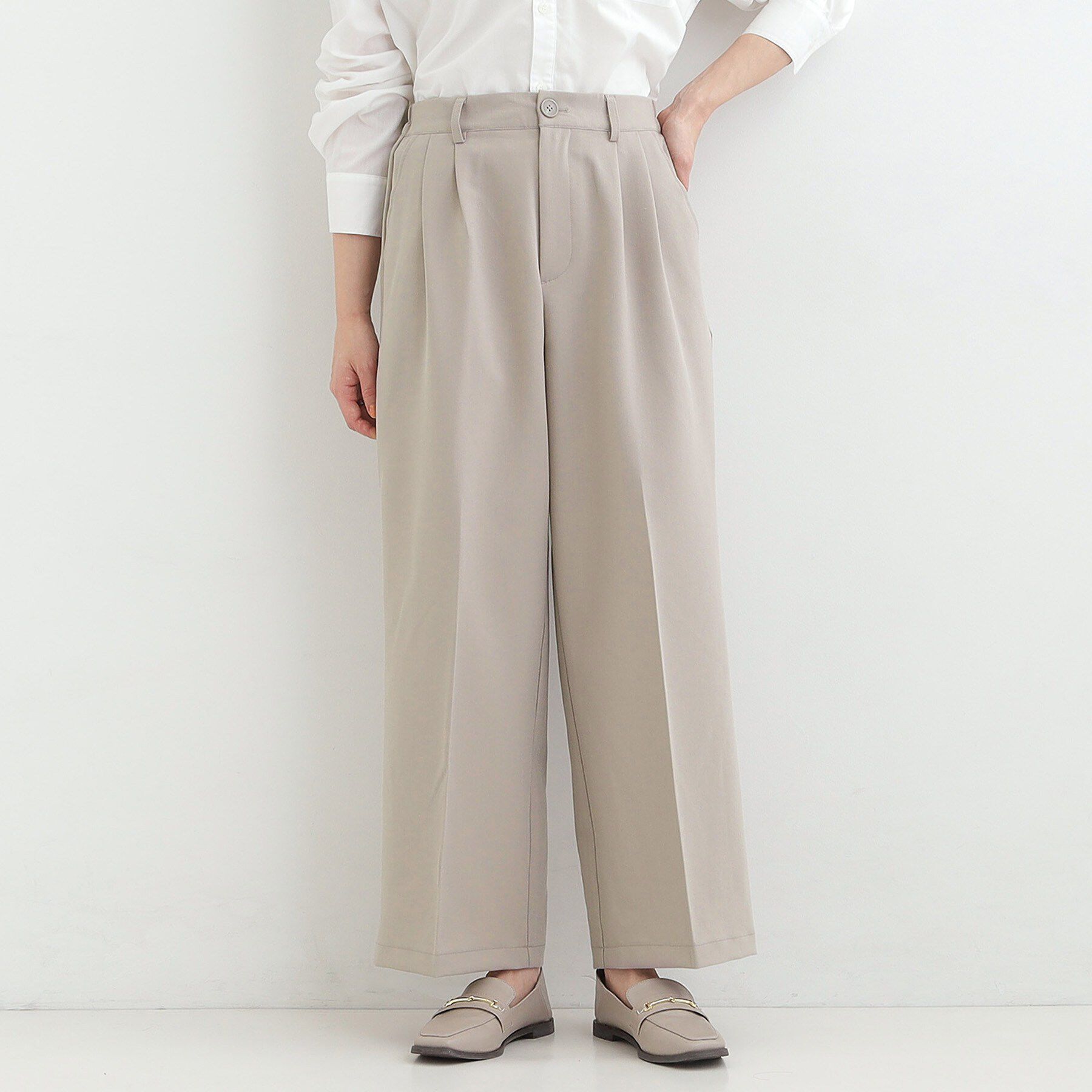 SHOO･LA･RUE「【洗濯機可/S-LL】すっきり上品きれい見え タックワイドパンツ」|その他|