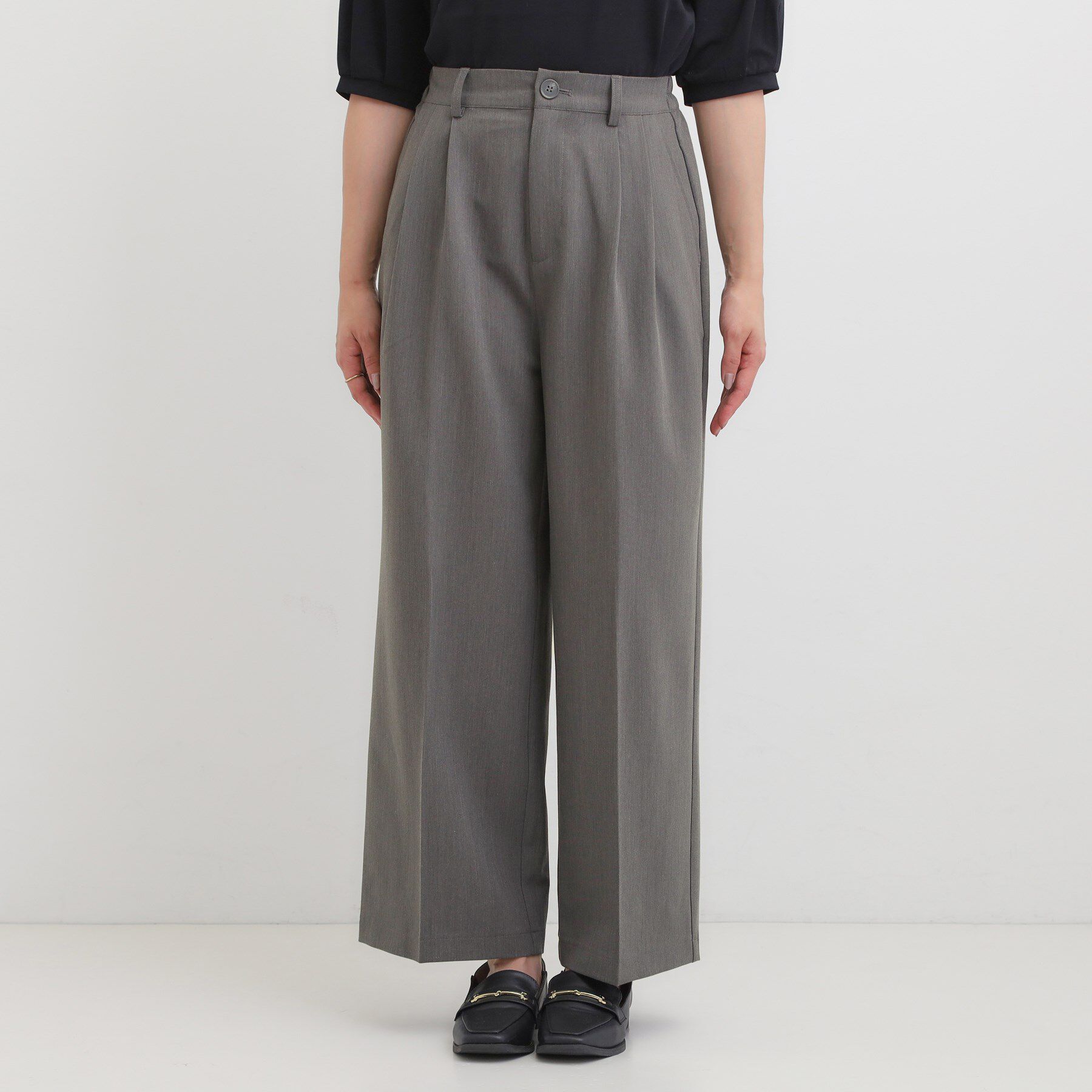 SHOO･LA･RUE「【洗濯機可/S-LL】すっきり上品きれい見え タックワイドパンツ」|その他|