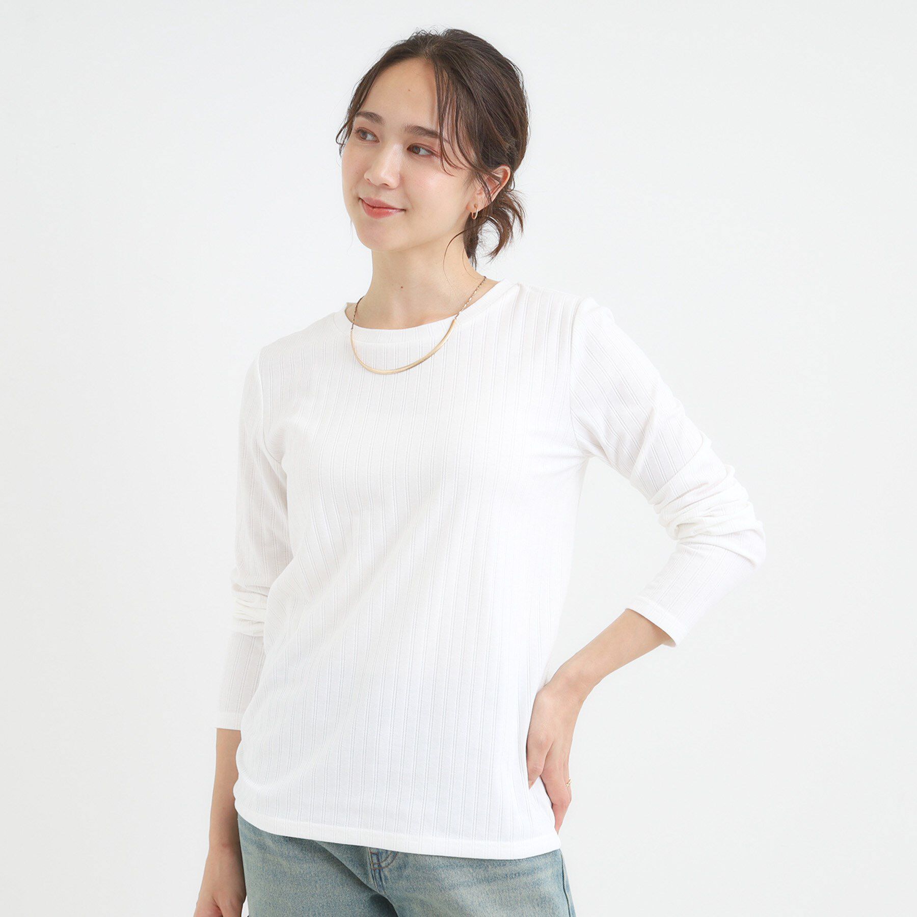 SHOO･LA･RUE「【S-LL】1枚でも、重ね着にも ワイドテレコ クルーネックインナー」|Tシャツ・カットソー|