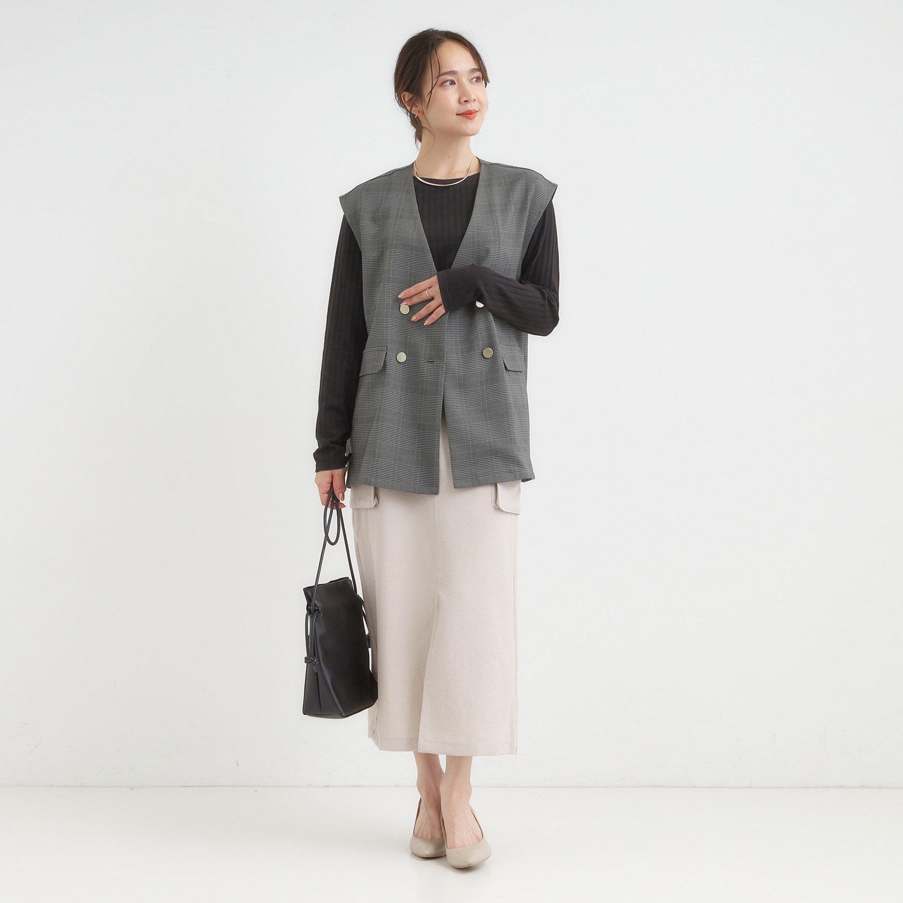 SHOO･LA･RUE「【S-LL】1枚でも、重ね着にも ワイドテレコ クルーネックインナー」|Tシャツ・カットソー|