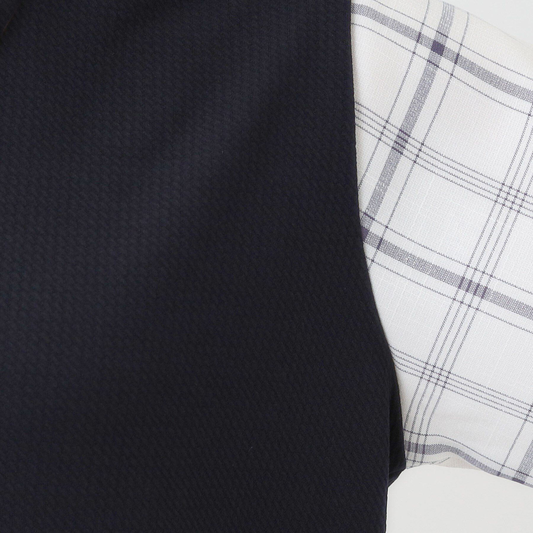 SHOO･LA･RUE「【S-LL】1枚できまる お袖チェック 異素材使いトップス」|シャツ・ブラウス|