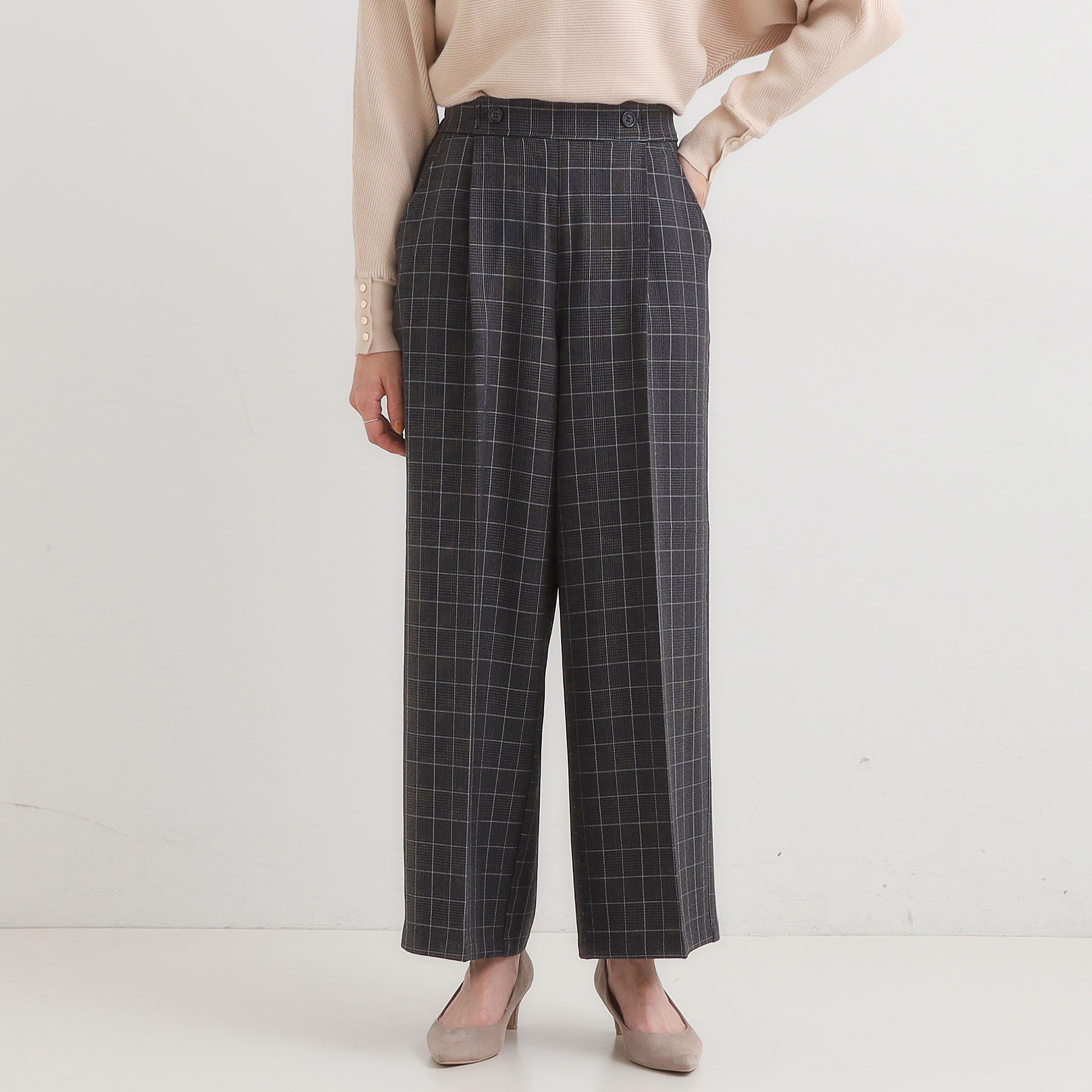 SHOO･LA･RUE「【着丈選べる】大人のきれいめスタイルに ウールフィール ワイドパンツ」|その他|チャコールグレー(2