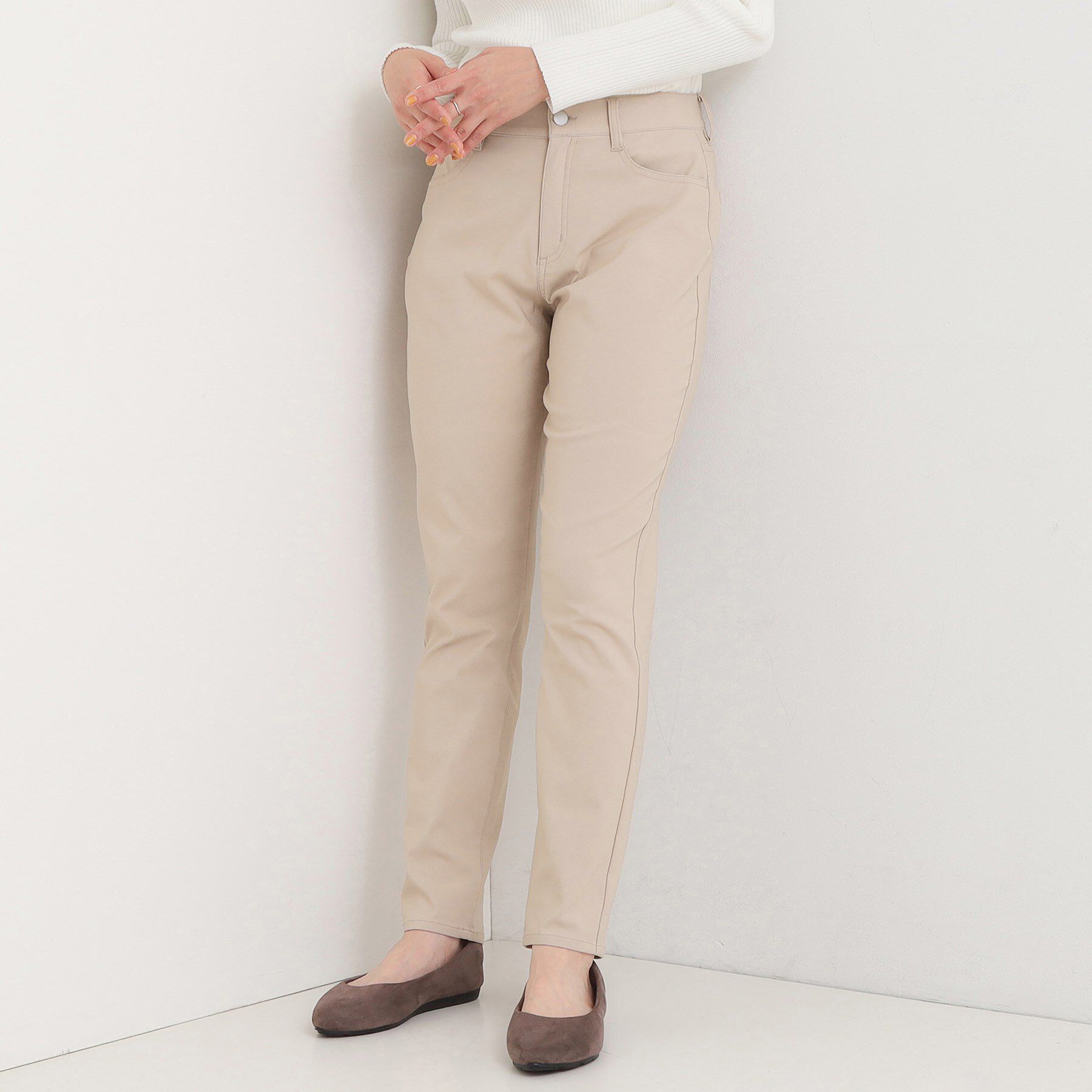 SHOO･LA･RUE「【洗濯機可/S-LL】フィット感が心地よい ハイパースキニー裏起毛」|その他|ベージュ(052)