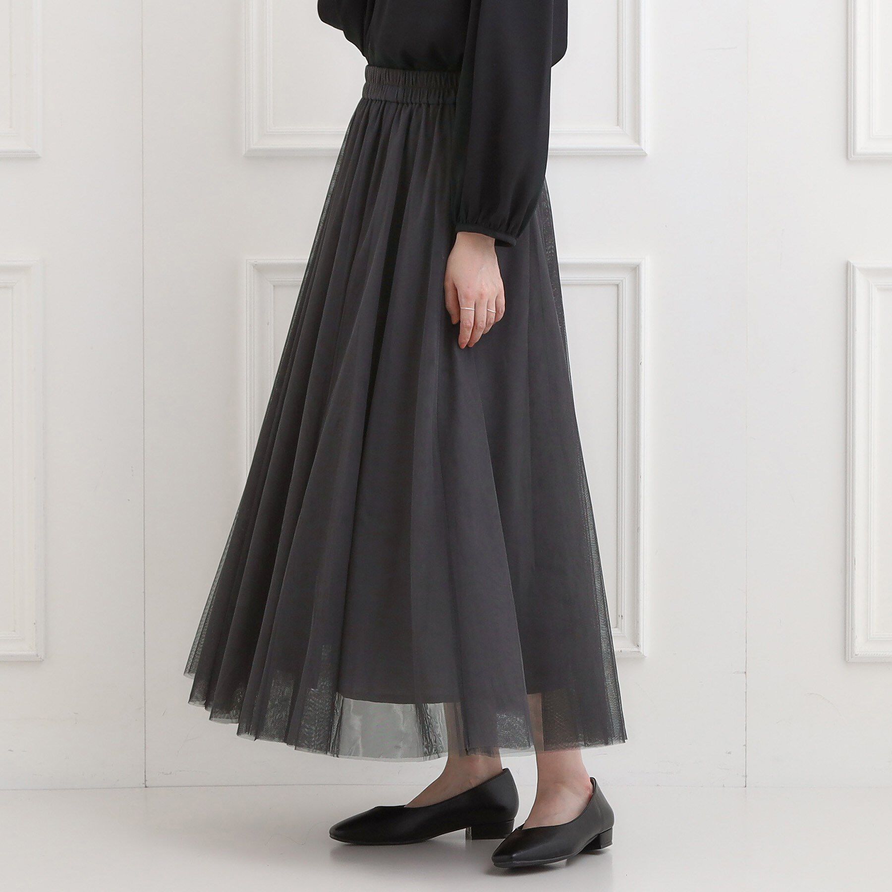 SHOO･LA･RUE「【洗濯機可】滑らか軽やか シーン問わず着られるチュールギャザースカート」|スカート|