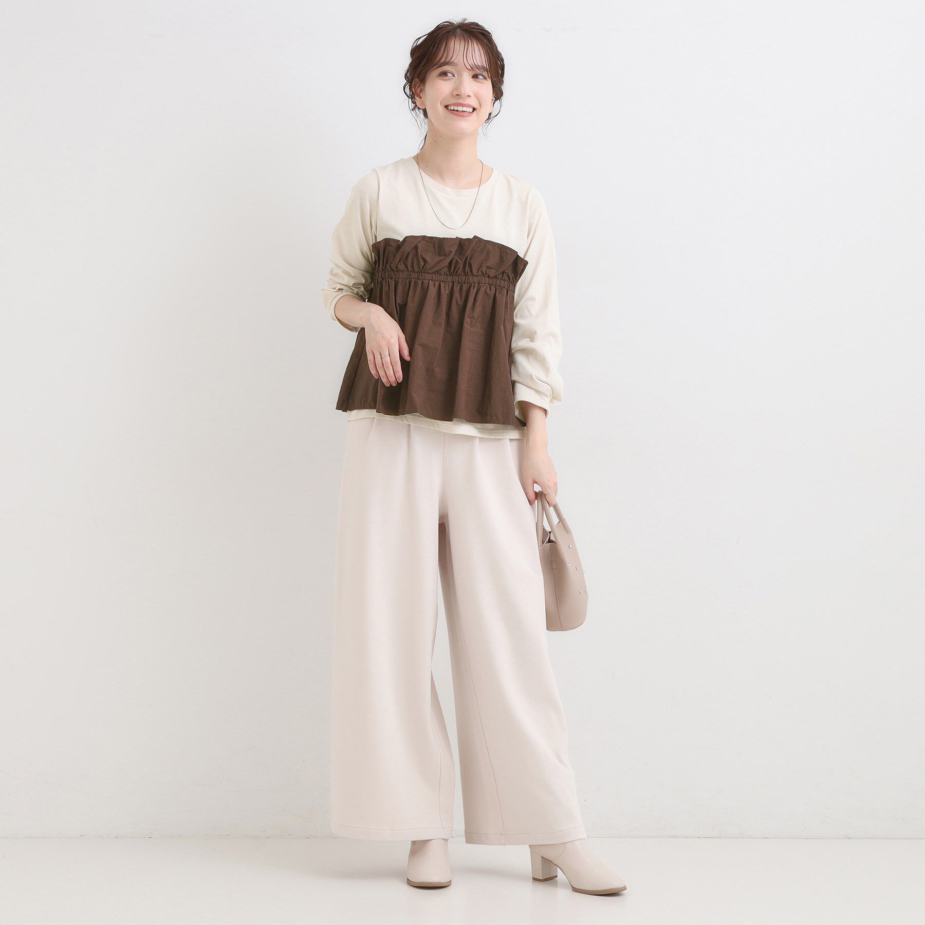 SHOO･LA･RUE「【洗濯機可/S-LL】1枚で華やか フリルドッキングトップス」|Tシャツ・カットソー|