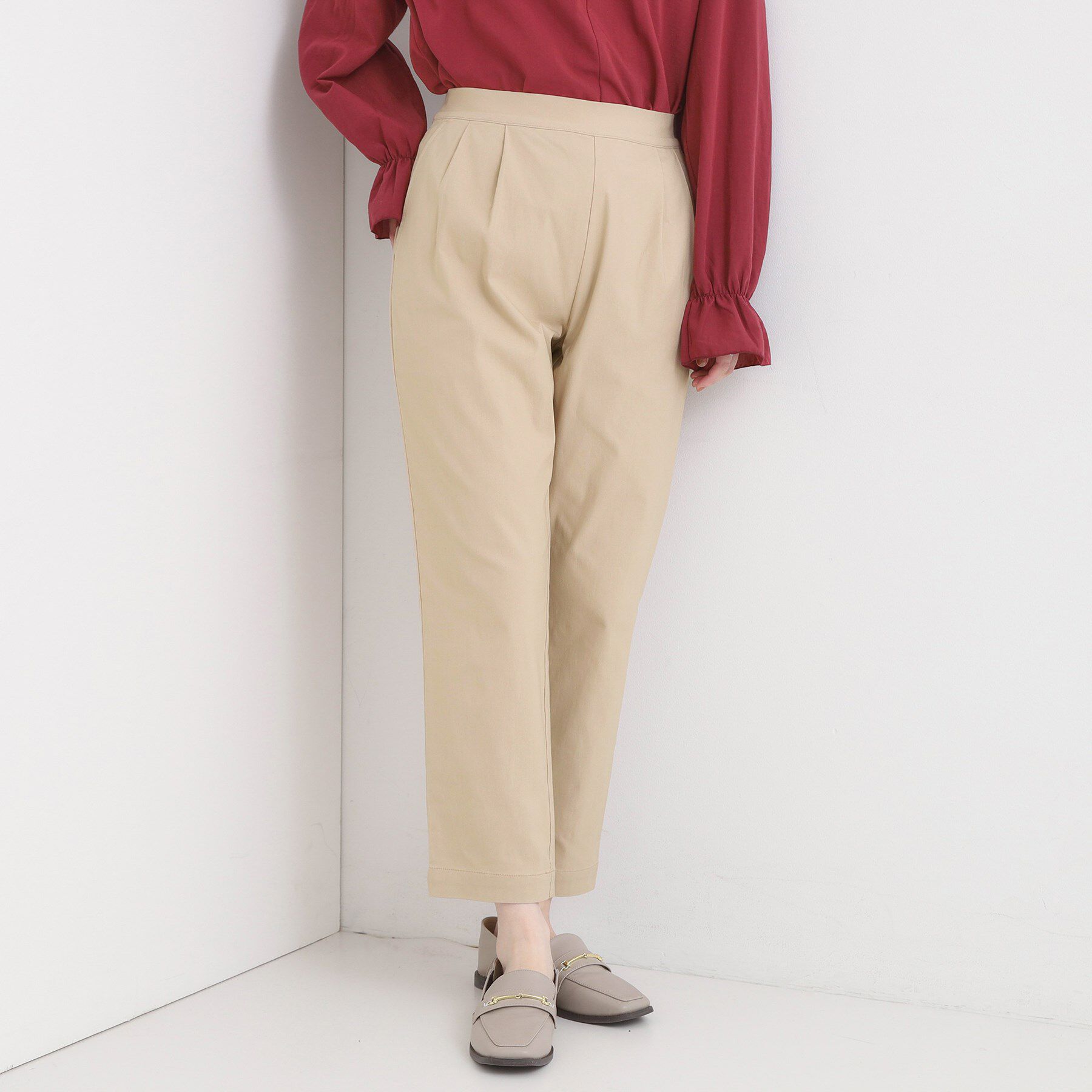 SHOO･LA･RUE「【高レビュー/洗濯機可/SS-LL】あったか裏起毛 のびのびストレッチ テーパードパンツ」|その他|ベージュ(052)