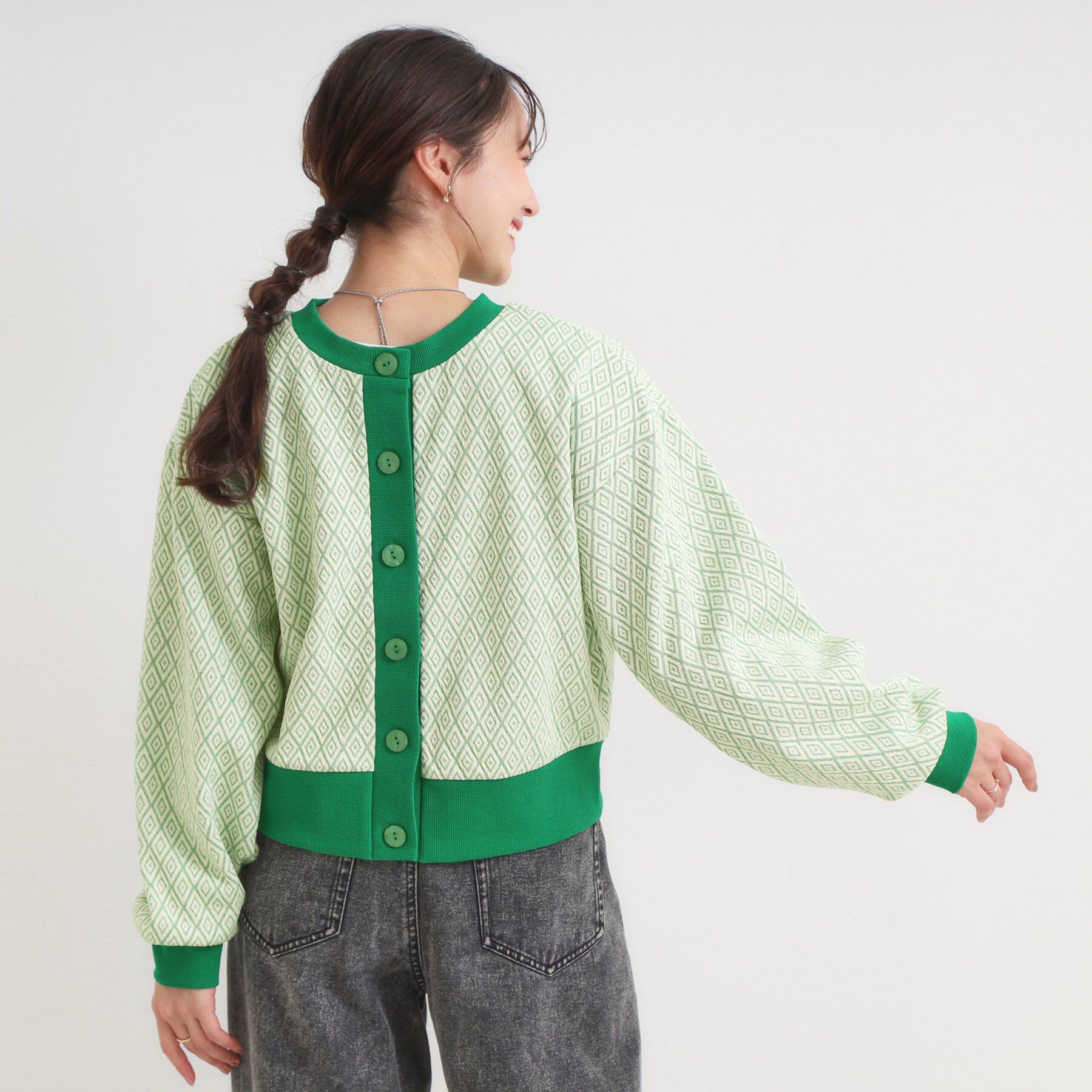 SHOO･LA･RUE「【前後2WAY】柄と配色で差がつく ふくれジャカードカーディガン」|カーディガン|