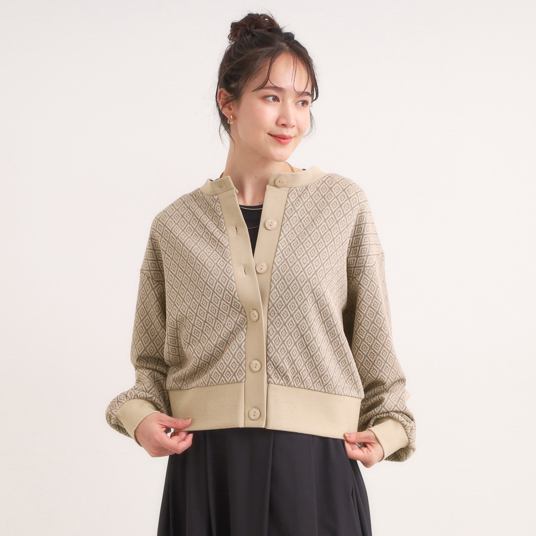 SHOO･LA･RUE「【前後2WAY】柄と配色で差がつく ふくれジャカードカーディガン」|カーディガン|