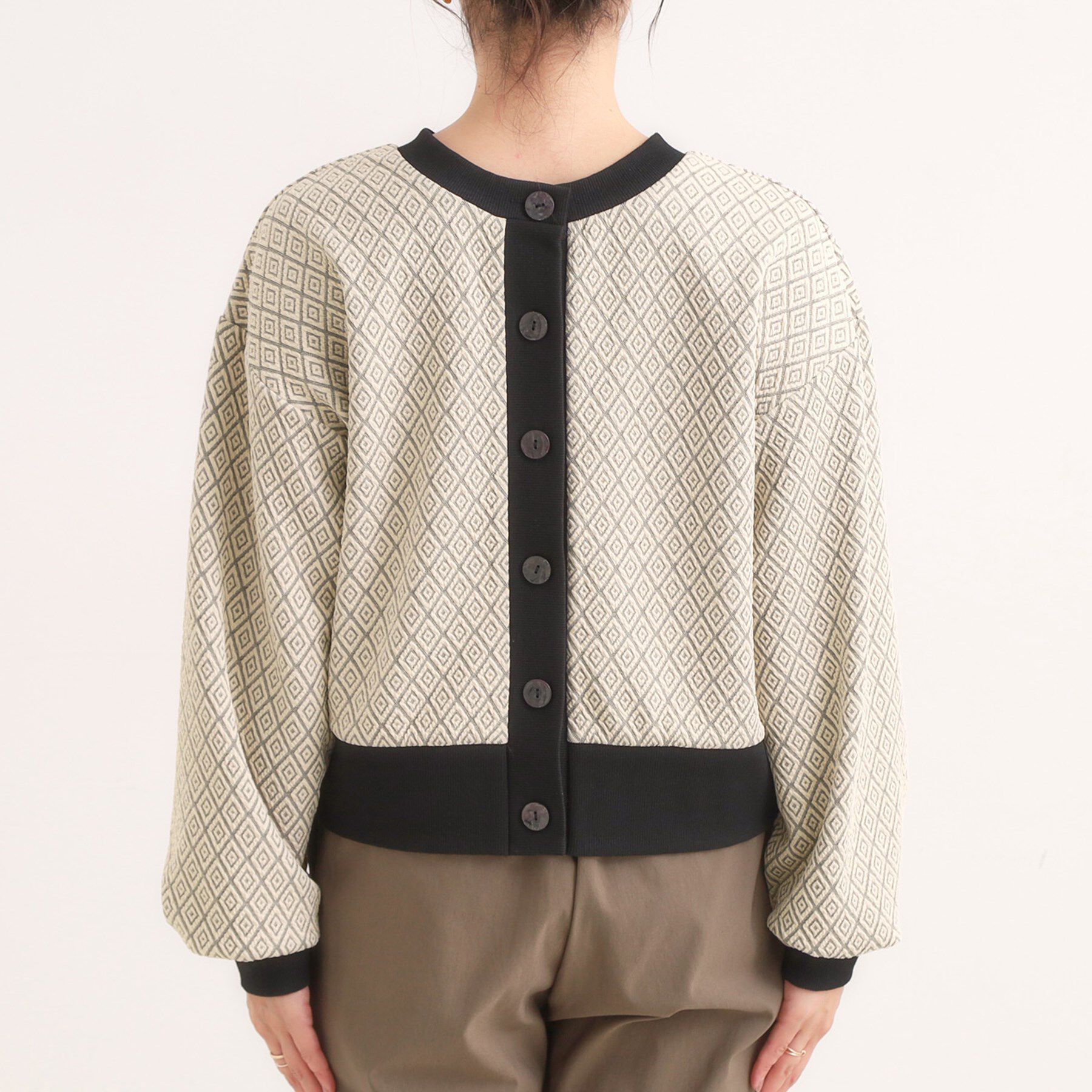 SHOO･LA･RUE「【前後2WAY】柄と配色で差がつく ふくれジャカードカーディガン」|カーディガン|