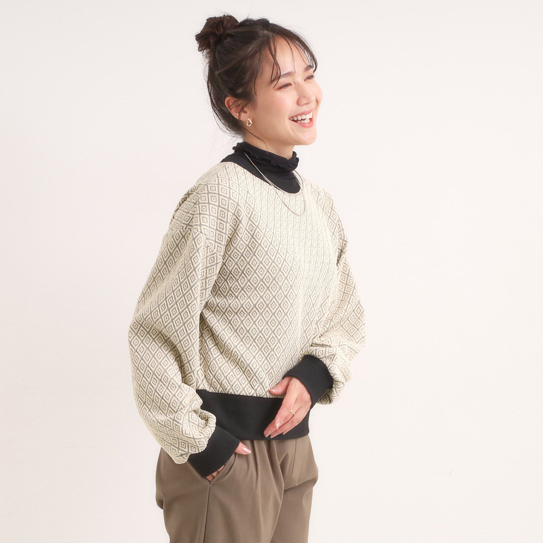 SHOO･LA･RUE「【前後2WAY】柄と配色で差がつく ふくれジャカードカーディガン」|カーディガン|