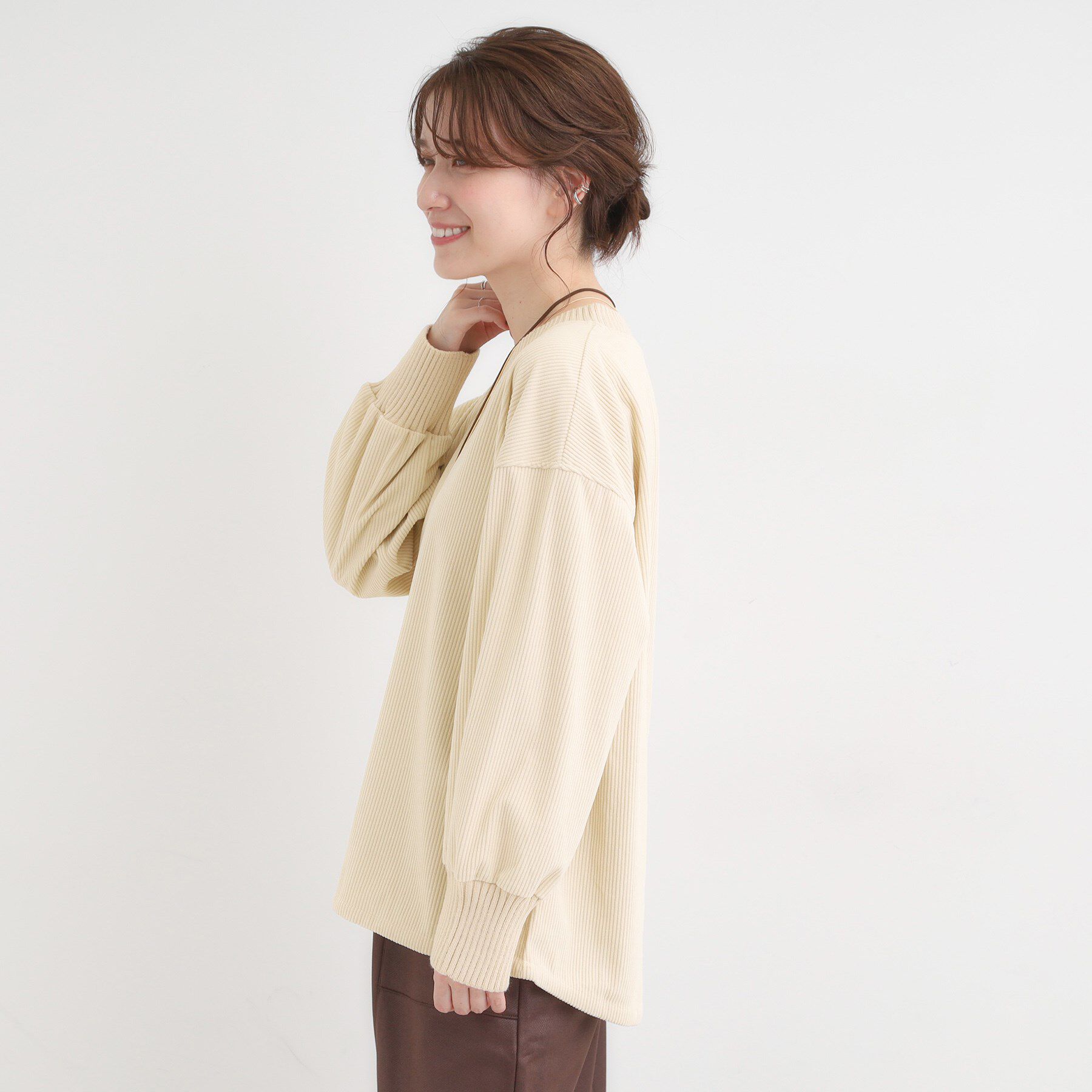 SHOO･LA･RUE「ニットリブコーデュロイトップス」|Tシャツ・カットソー|