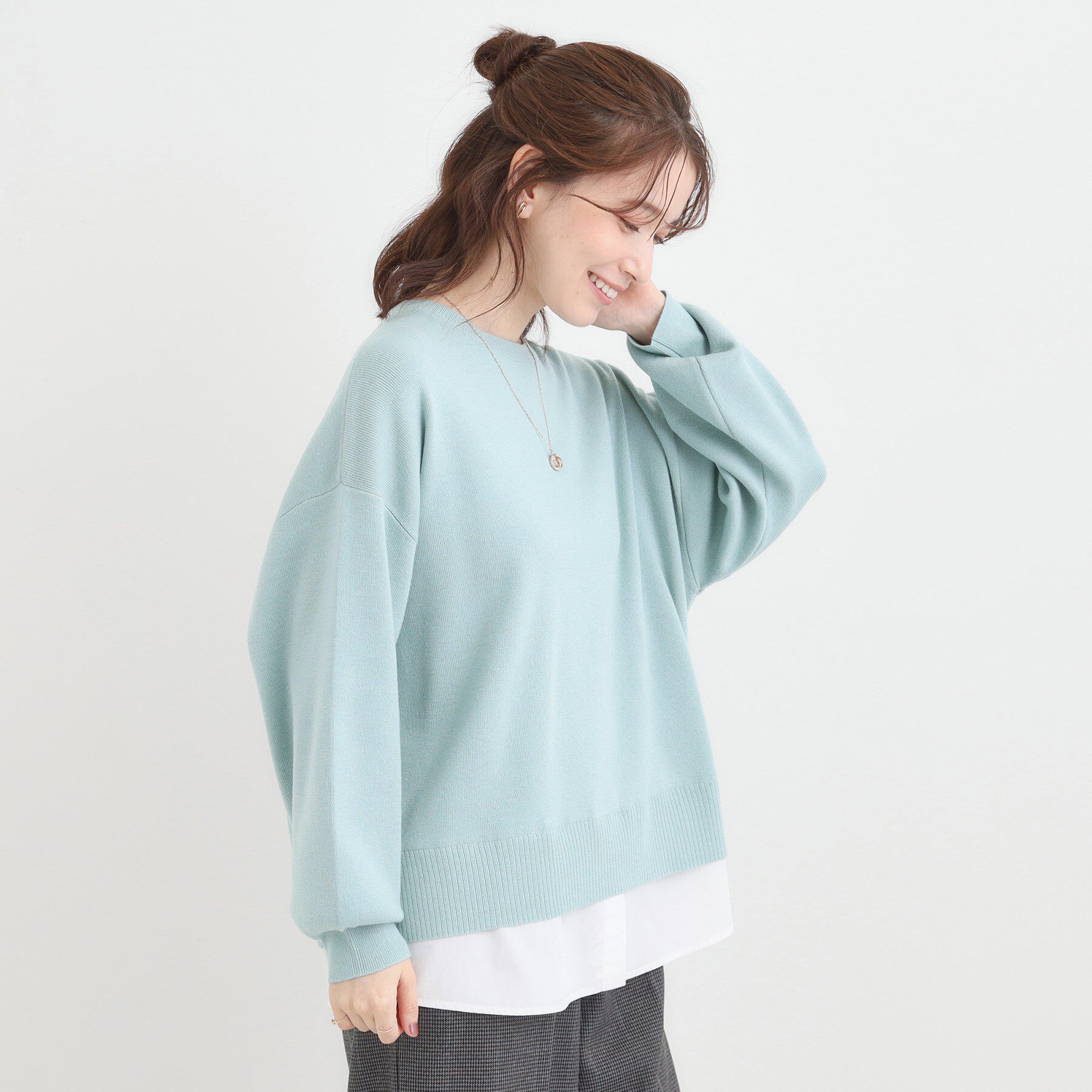 SHOO･LA･RUE「【洗濯機可/毛玉になりにくい】一枚で簡単こなれ見え 裾フェイクレイヤード風ニット」|ニット・セーター|