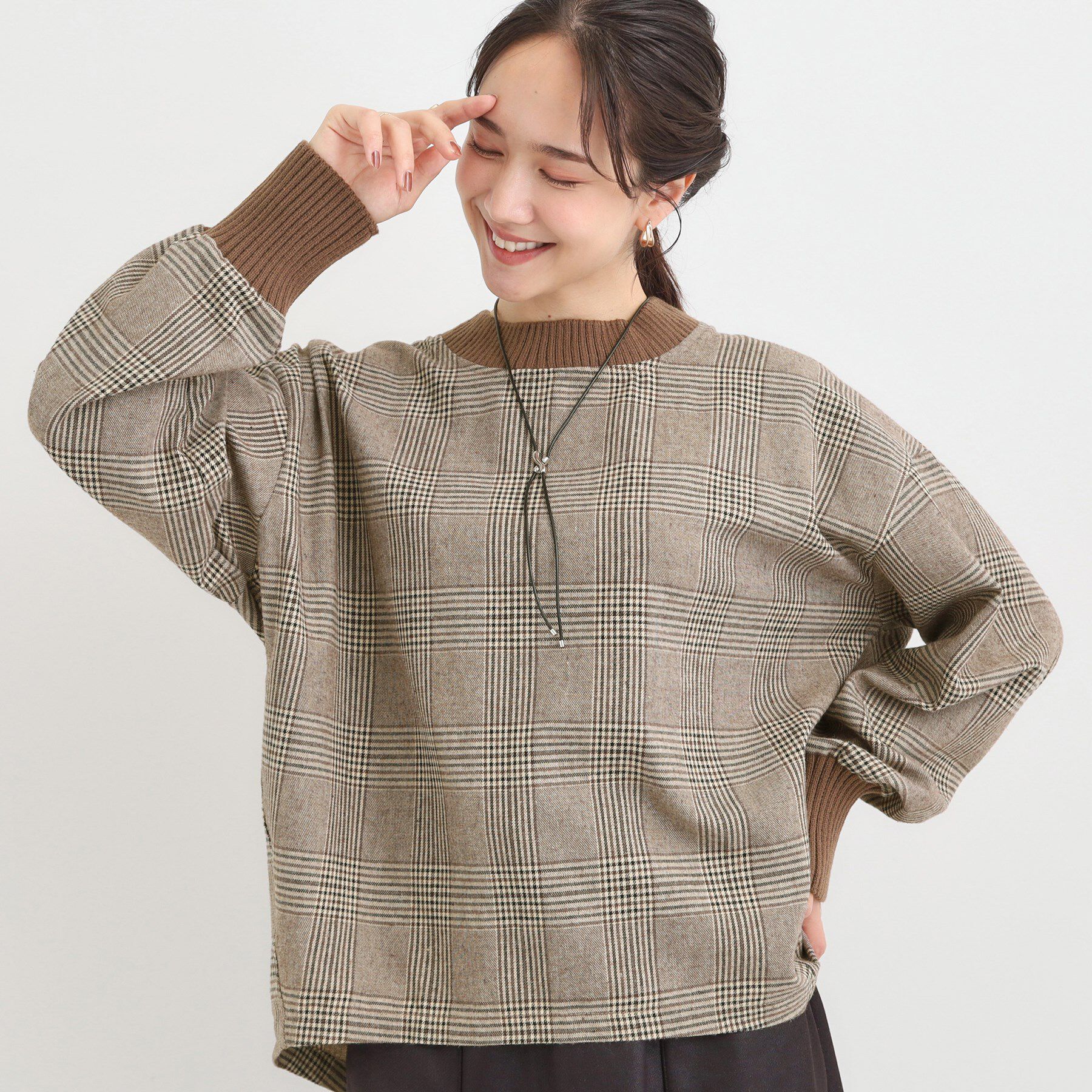 SHOO･LA･RUE「チェック柄プルオーバー」|Tシャツ・カットソー|ブラウン(243)
