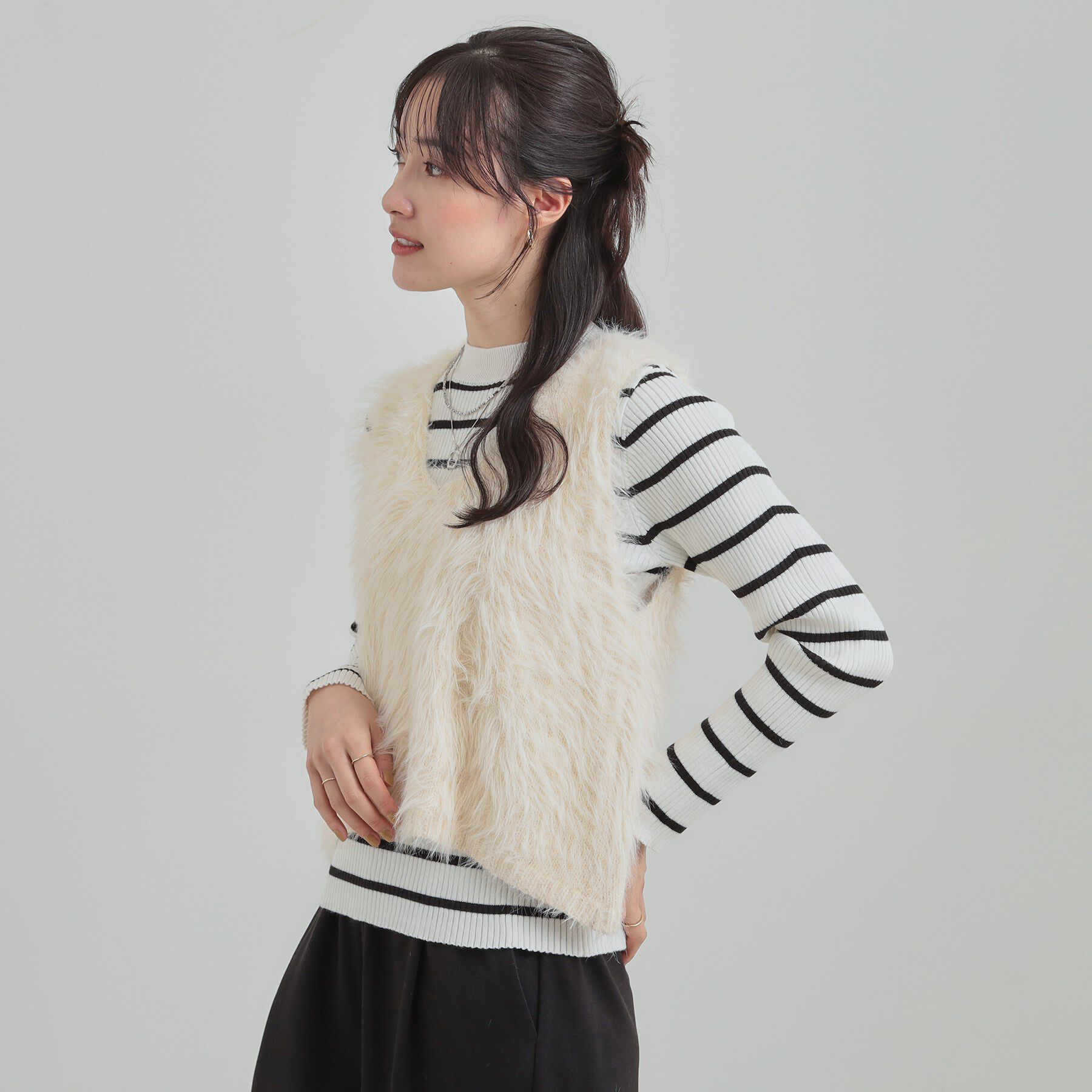 SHOO･LA･RUE「【S-LL/2点セット】着るだけでコーデが決まる フェザーニットベスト&times;リブニット」|その他|