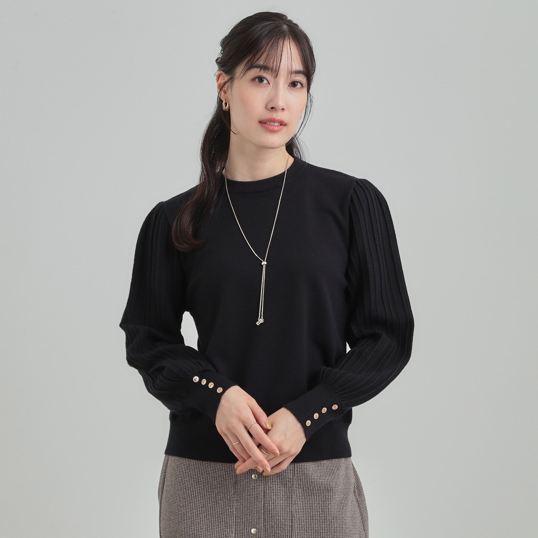 SHOO･LA･RUE「【洗濯機可／S-LL】切り替えデザインで上品見え お袖編み柄ニット」|ニット・セーター|