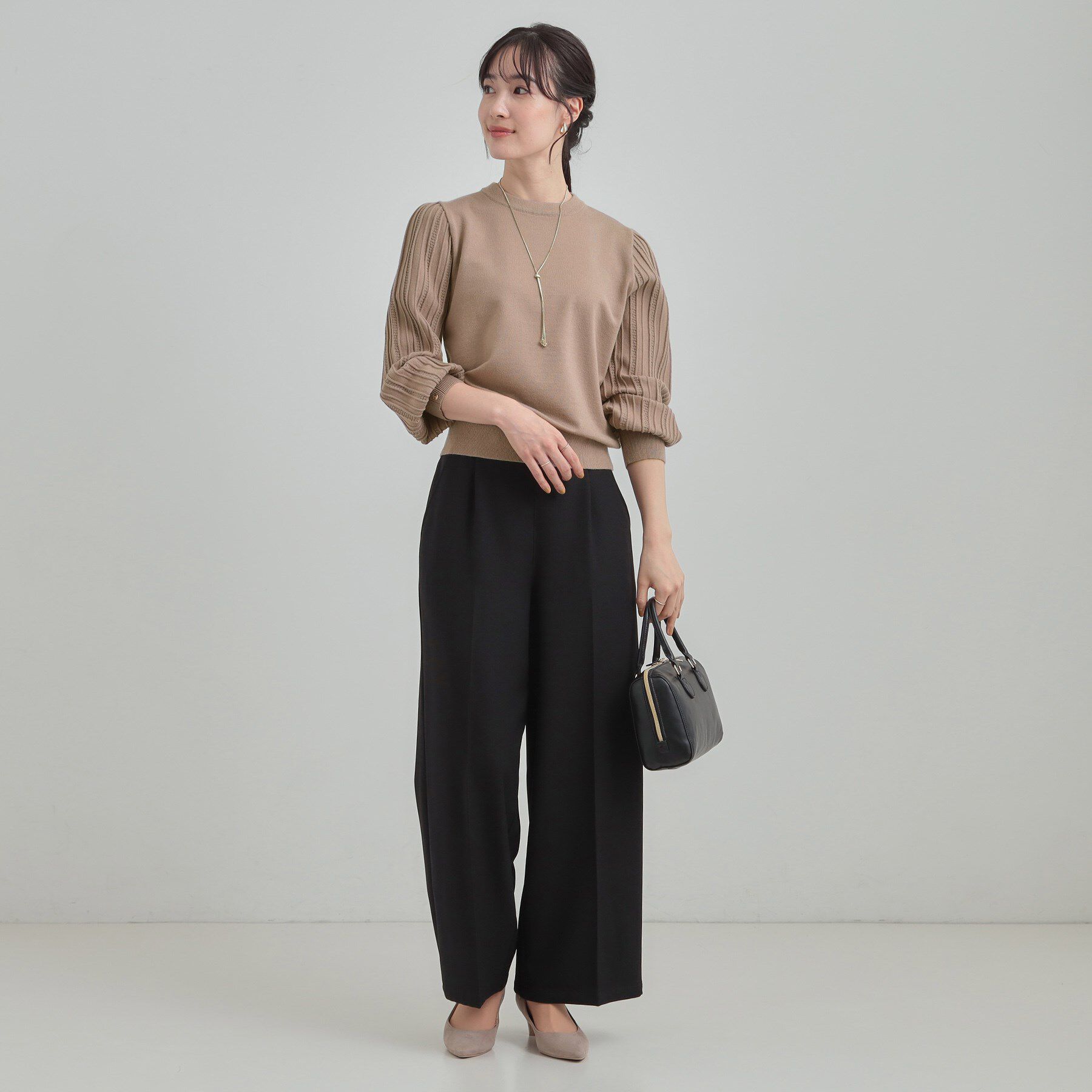 SHOO･LA･RUE「【洗濯機可／S-LL】切り替えデザインで上品見え お袖編み柄ニット」|ニット・セーター|