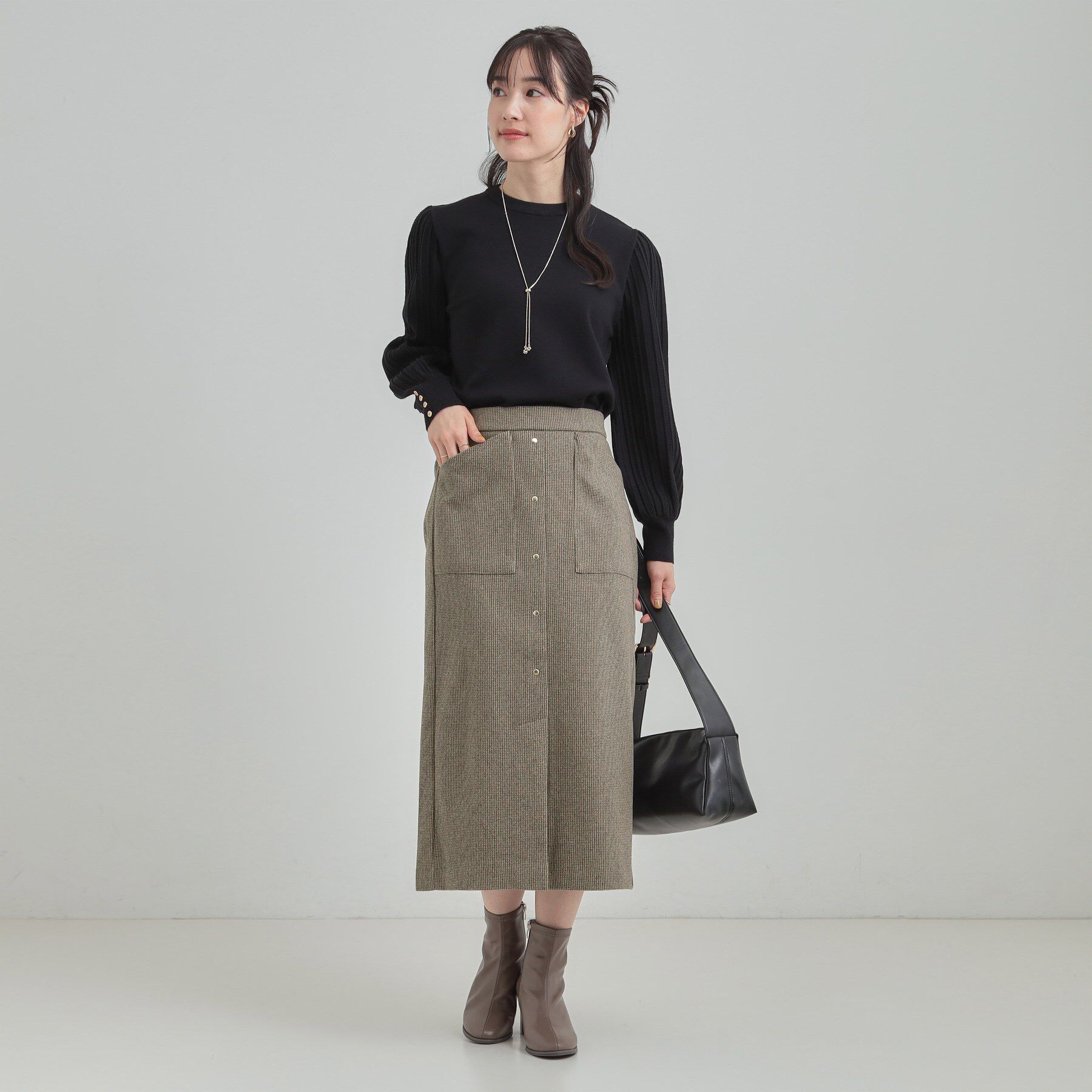 SHOO･LA･RUE「【S-LL/あったか】すらりときれい見え ベイカー風ナロースカート」|スカート|