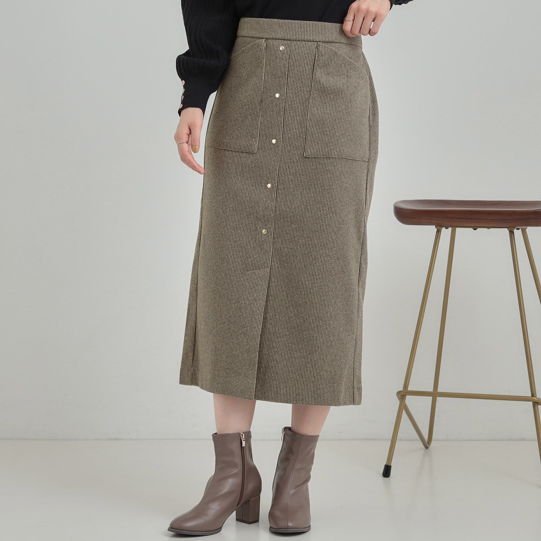 SHOO･LA･RUE「【S-LL/あったか】すらりときれい見え ベイカー風ナロースカート」|スカート|ブラウン(243)