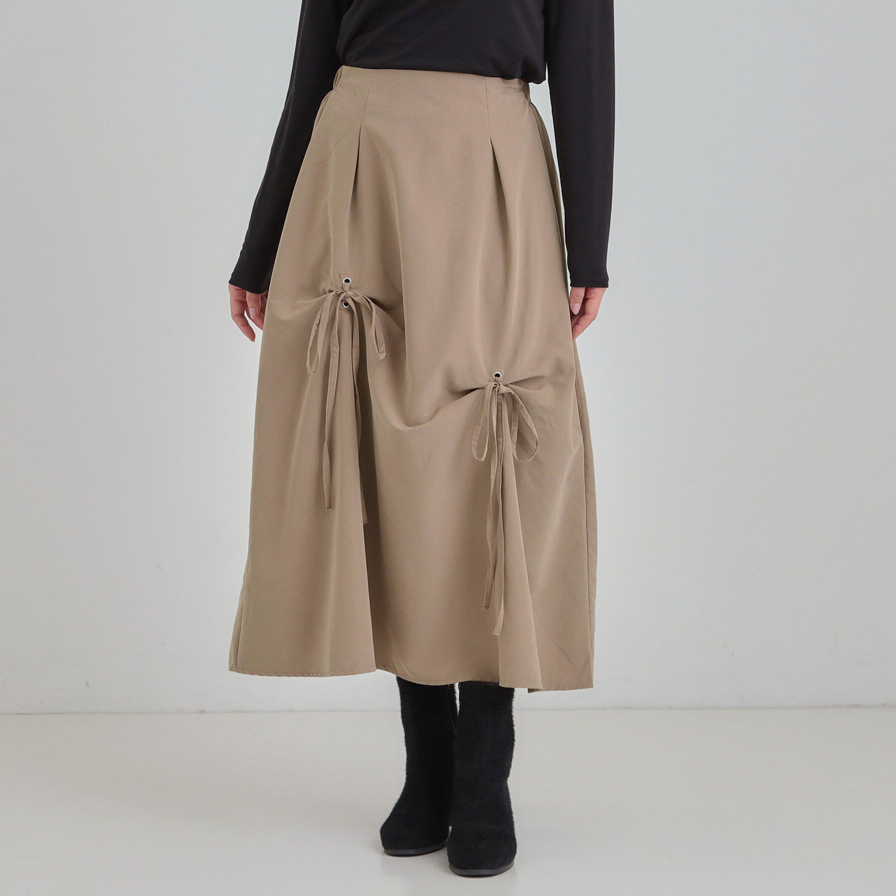 SHOO･LA･RUE「リボンタック ピーチ起毛 フレアスカート」|スカート|