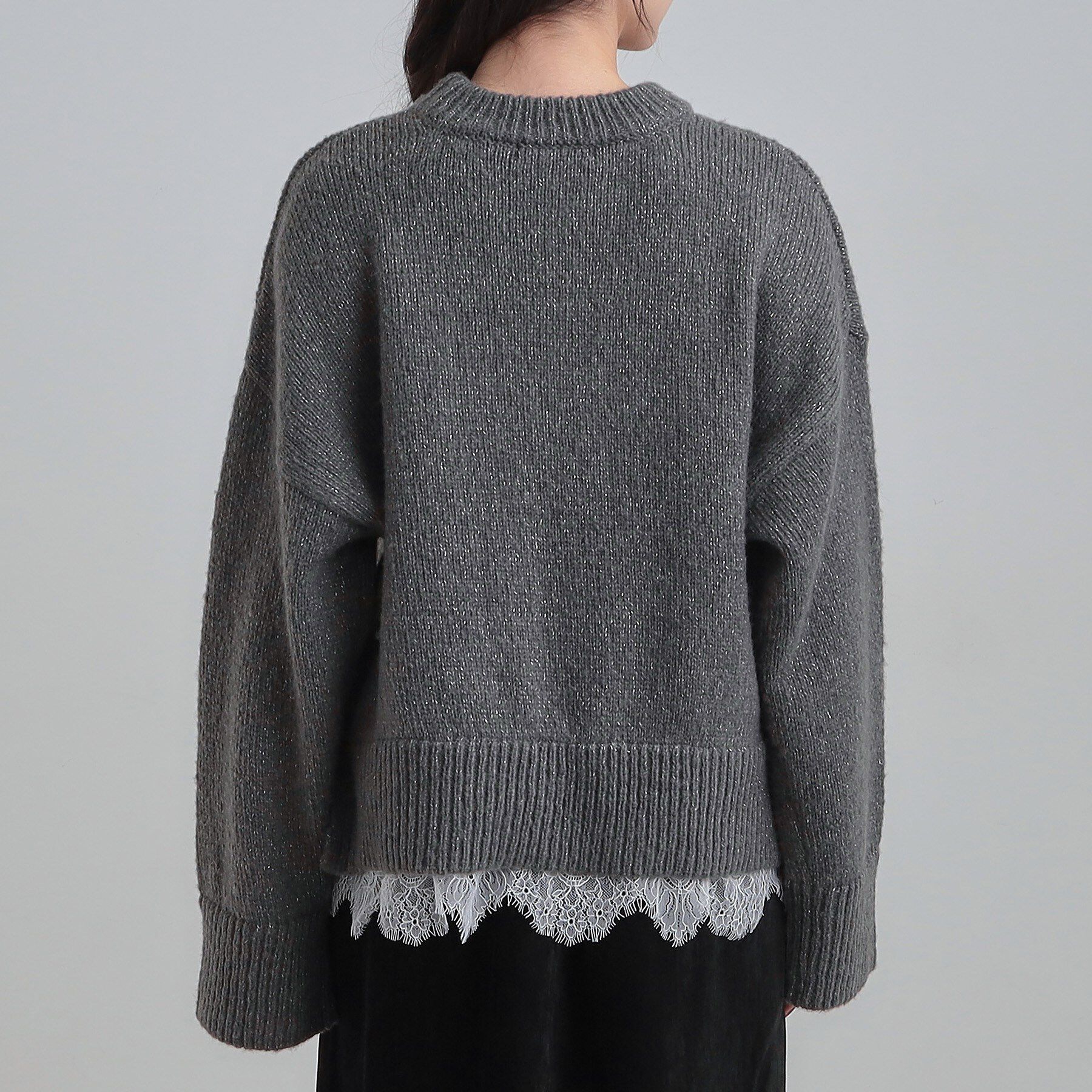 SHOO･LA･RUE「【S-LL】インせず着られる 裾レースラメニット」|ニット・セーター|