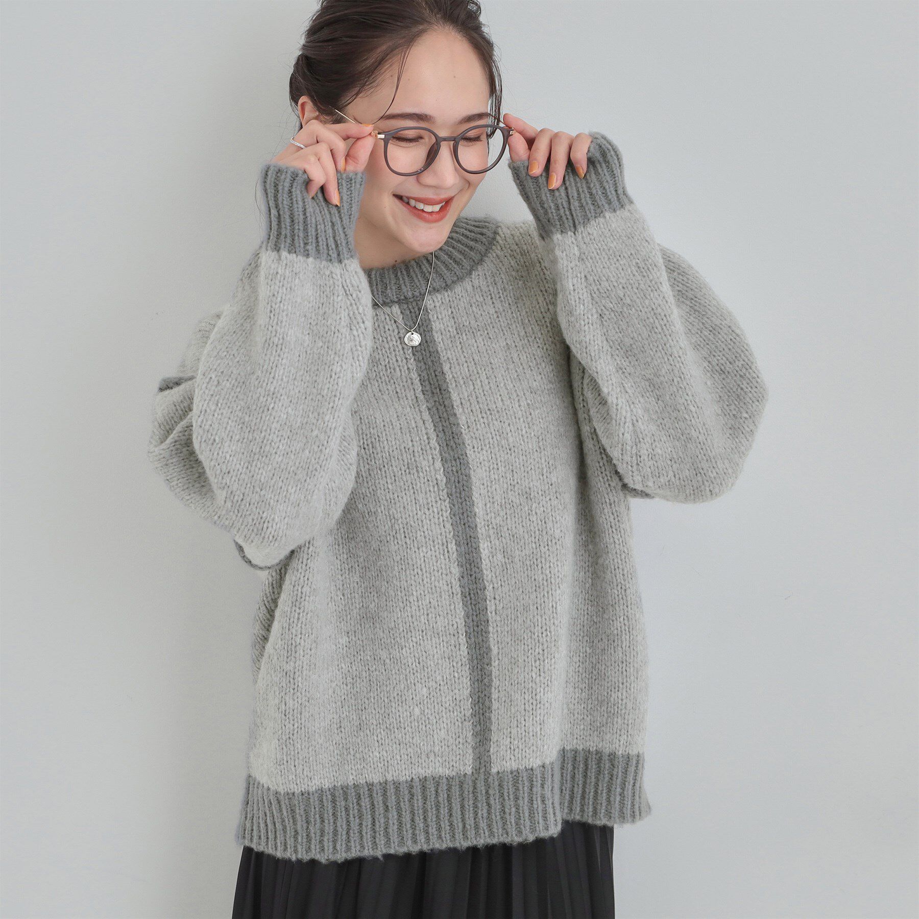 SHOO･LA･RUE「【S-LL】配色デザインがポイント ざっくり編みゆるニット」|ニット・セーター|グレー(512)