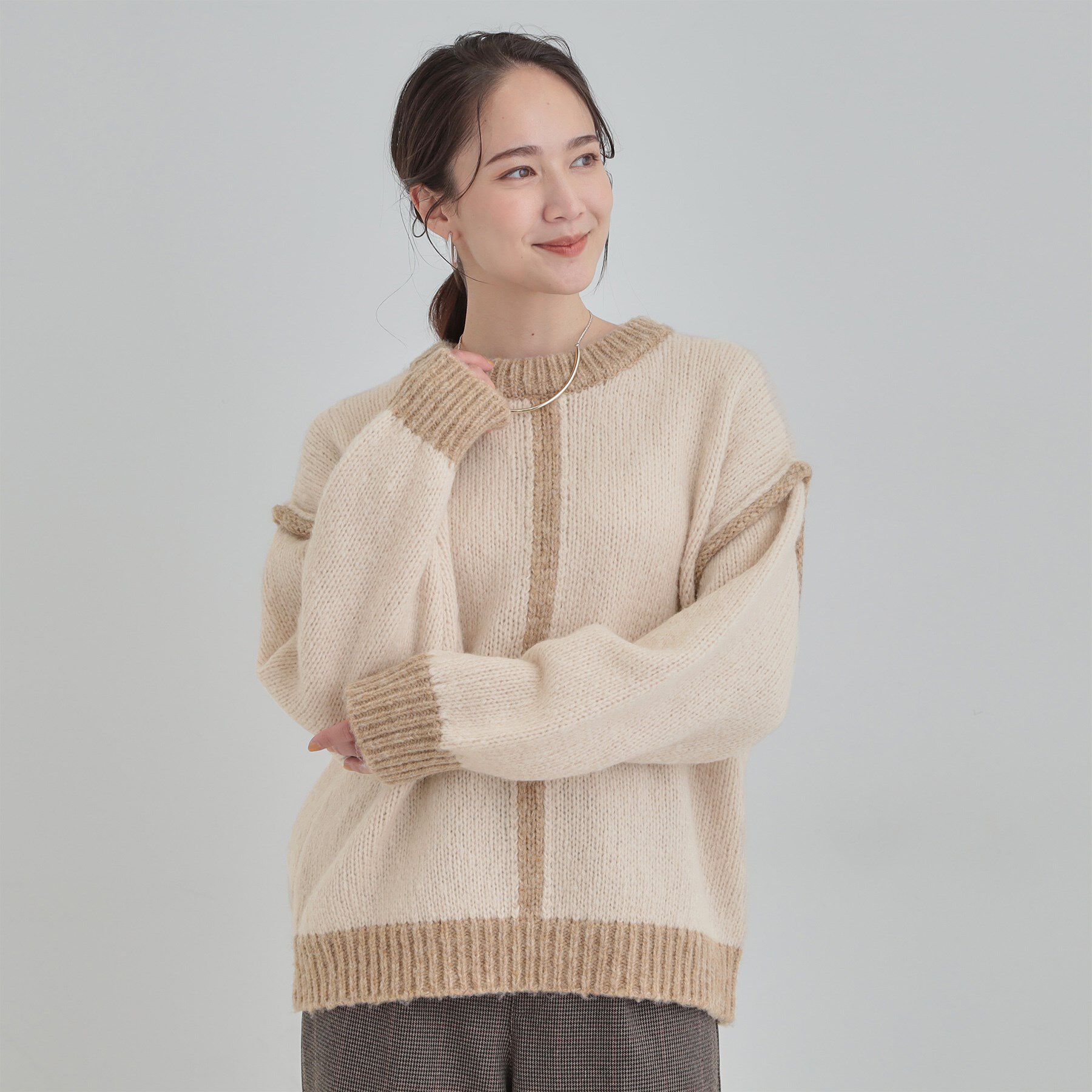 SHOO･LA･RUE「【S-LL】配色デザインがポイント ざっくり編みゆるニット」|ニット・セーター|