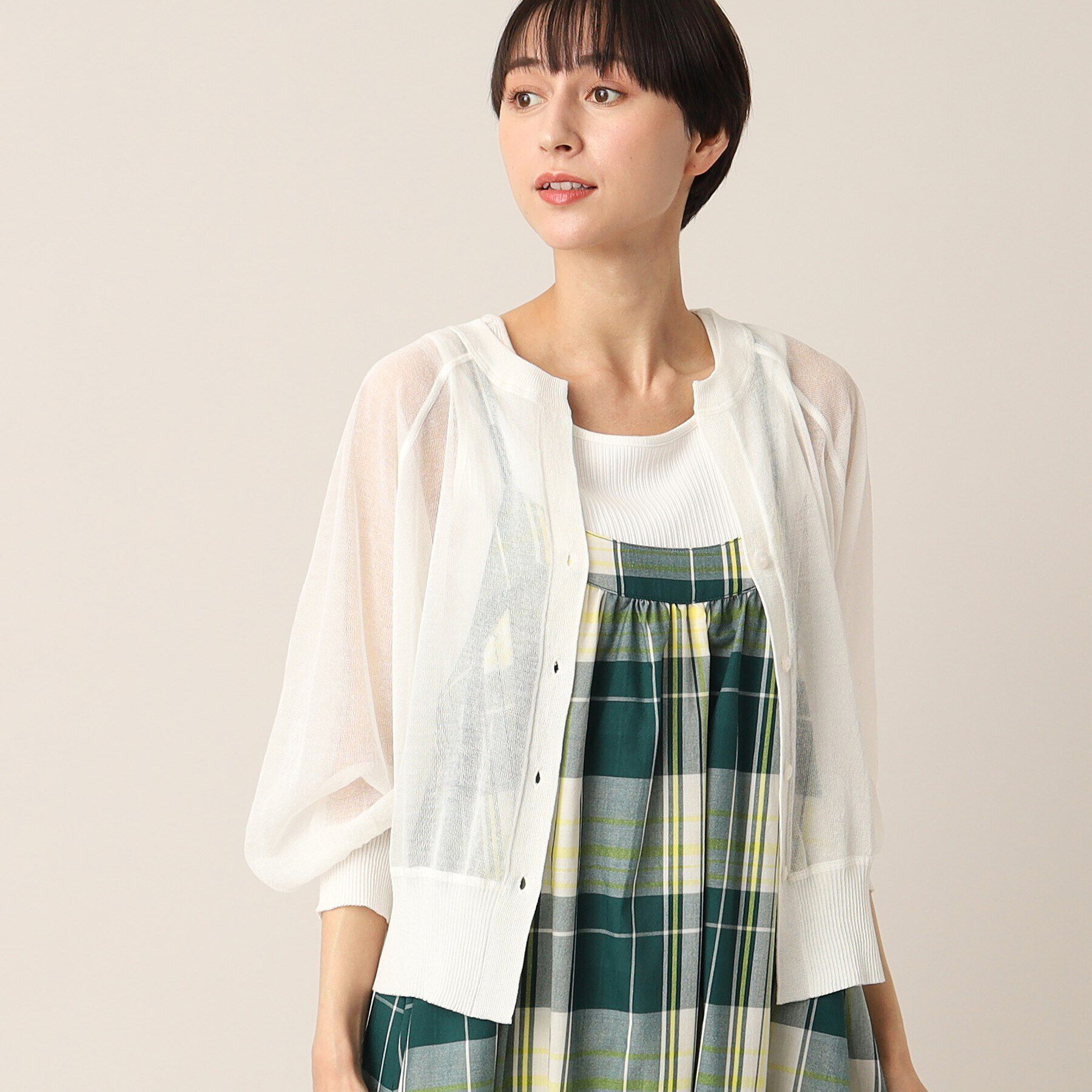 Dessin「【洗える】シースルースリットネックカーディガン」|カーディガン|ホワイト(002)