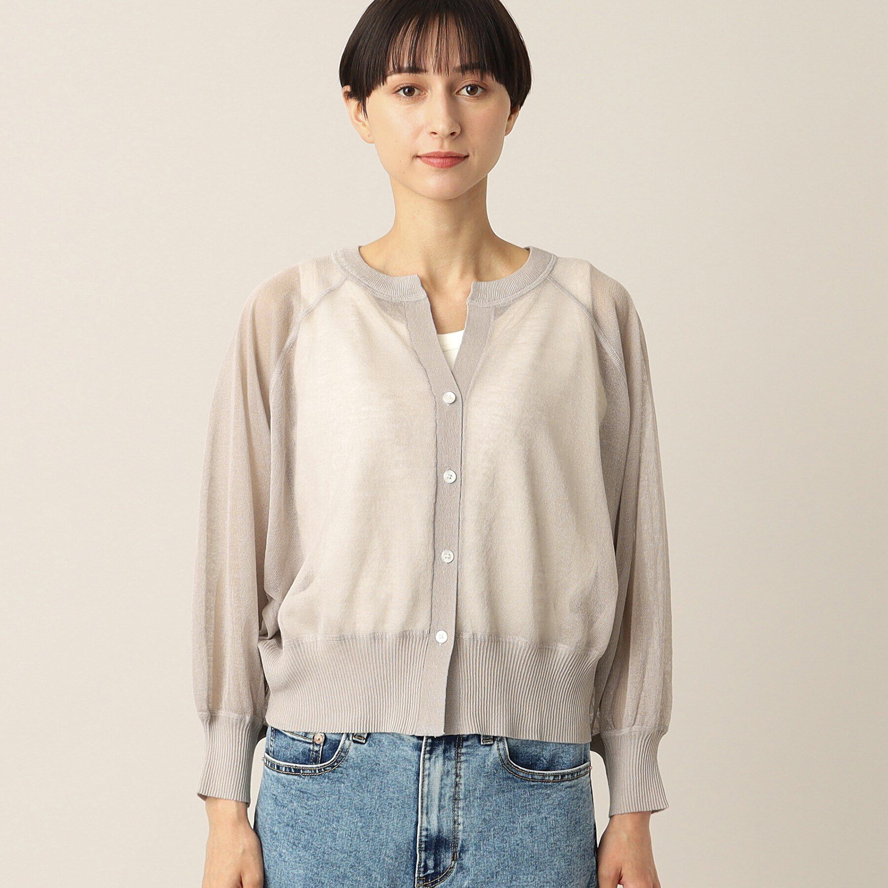 Dessin「【洗える】シースルースリットネックカーディガン」|カーディガン|