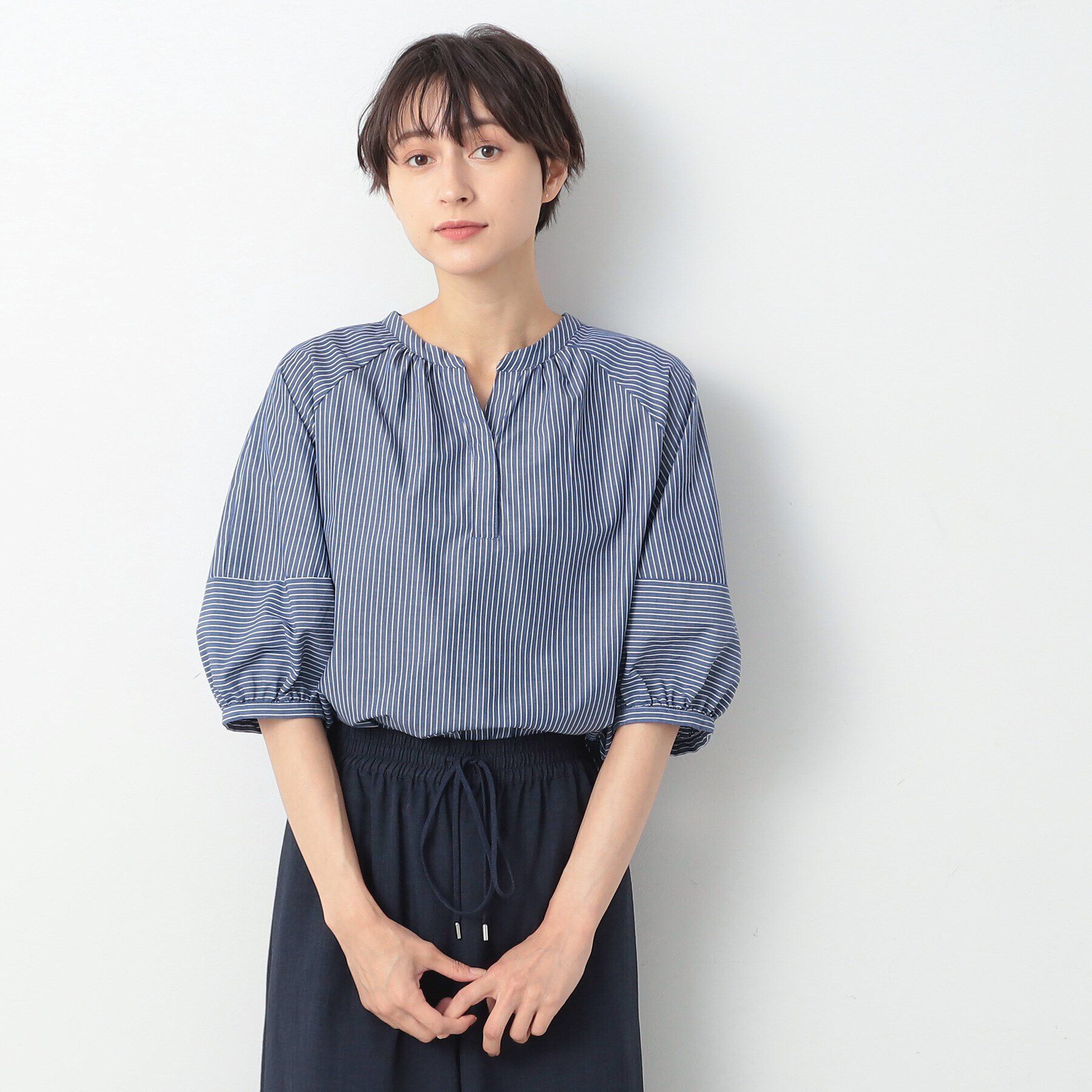 Dessin「【洗える】ランタンスリーブブラウス（XS～L）」|シャツ・ブラウス|ネイビー(394)